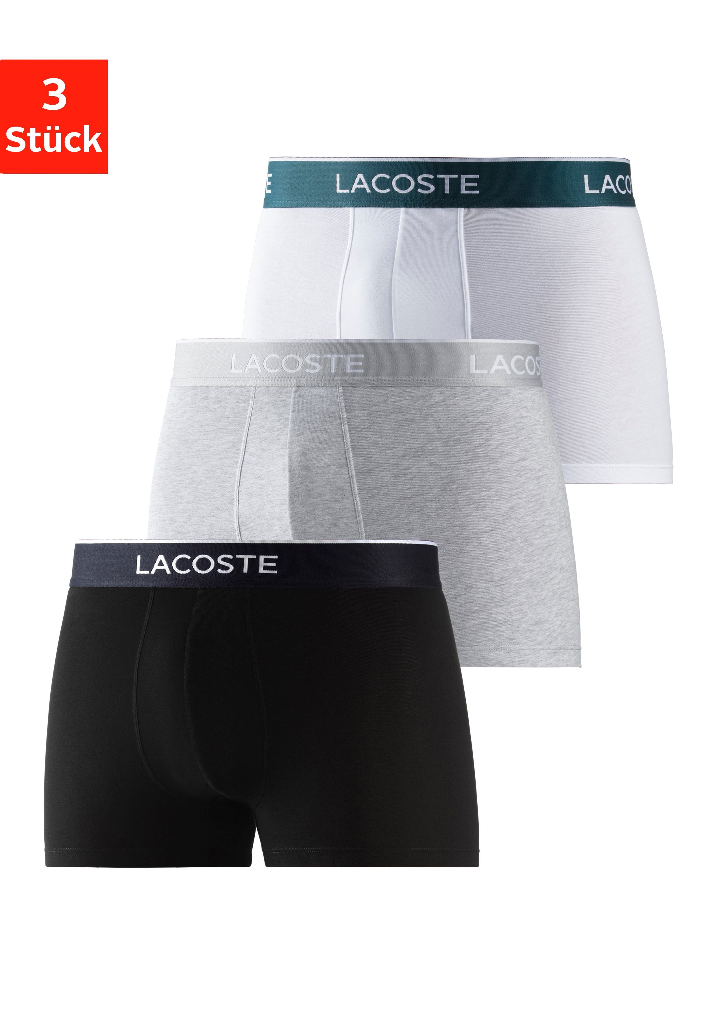 Lacoste Trunk eng Boxershorts Lacoste Herren Premium (Packung, 3-St., 3er-Pack) aus atmungsaktivem Material schwarz, weiß, grau-meliert