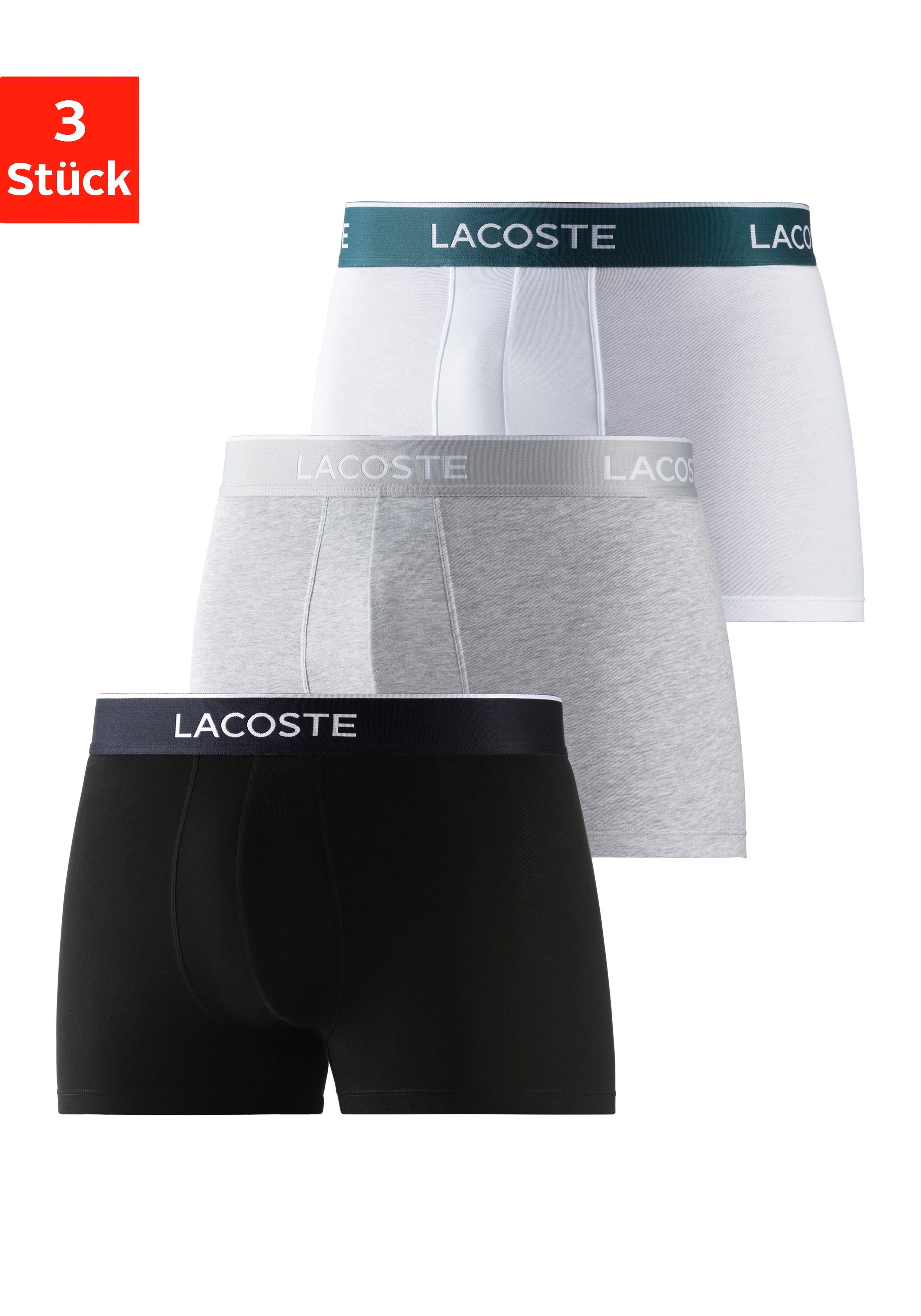 Lacoste 3-St., (Packung, aus Material Boxershorts weiß, grau-meliert 3er-Pack) Premium Trunk atmungsaktivem eng schwarz, Herren Lacoste