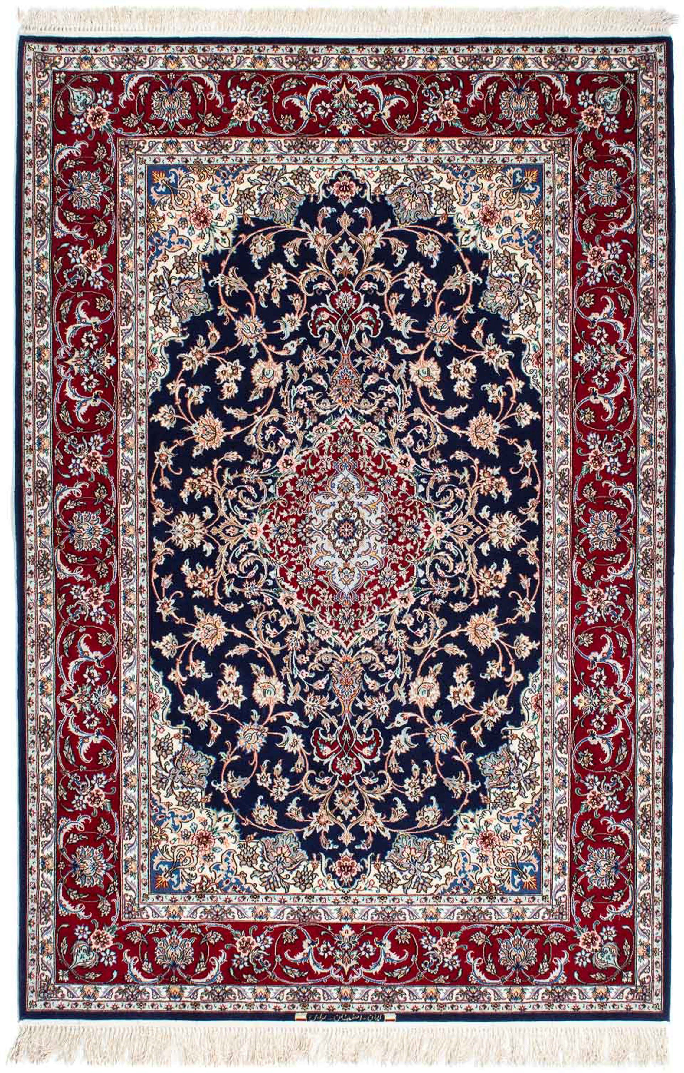 cm 130 Perser Isfahan Premium 6 x Einzelstück - rechteckig, - Zertifikat Handgeknüpft, - - Höhe: Orientteppich mit Wohnzimmer, 200 dunkelblau, morgenland, mm,
