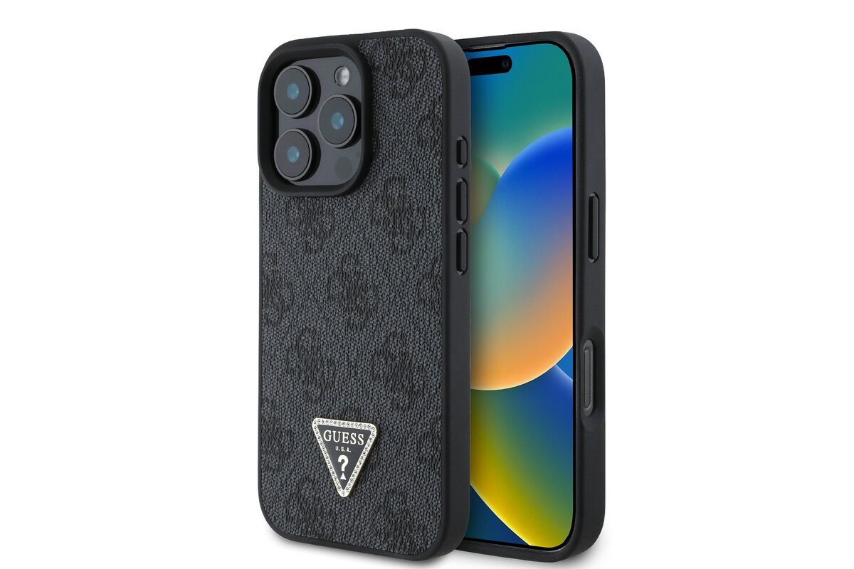 Guess Handyhülle GUESS Case iPhone 16 Pro Max Strass Triangle Logo Hülle Cover schwarz