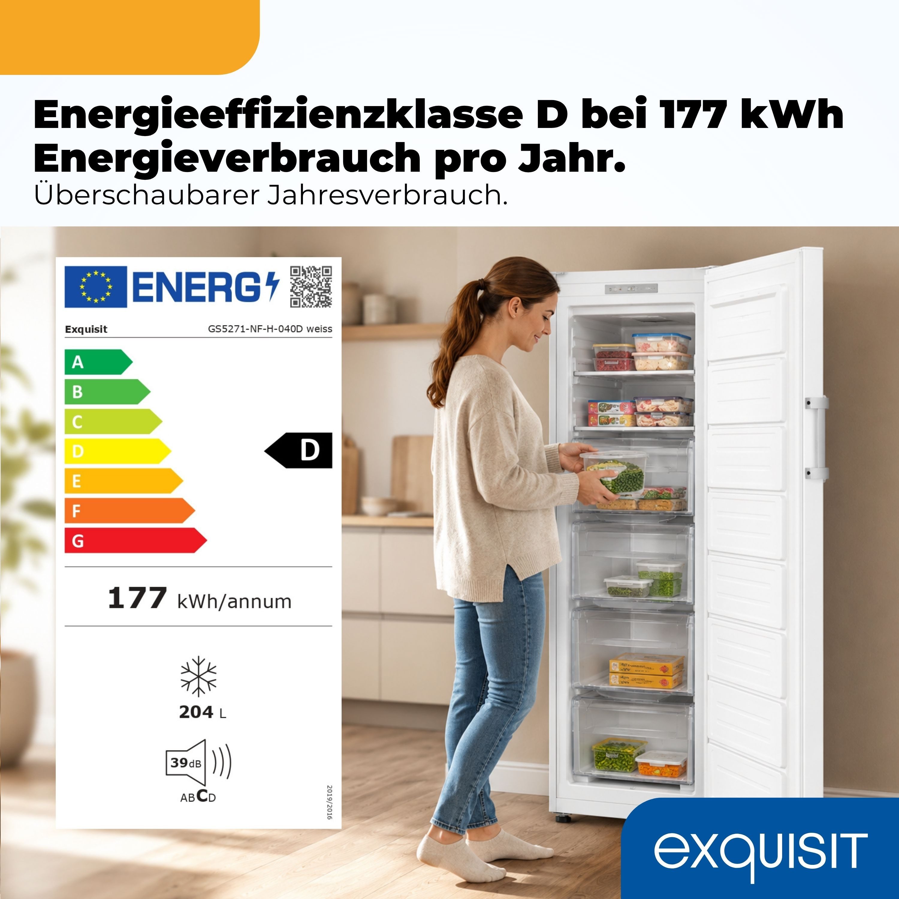 exquisit Gefrierschrank GS5271-NF-H-040D, 170.5 cm hoch, 54 cm breit – Bild 2 von 5