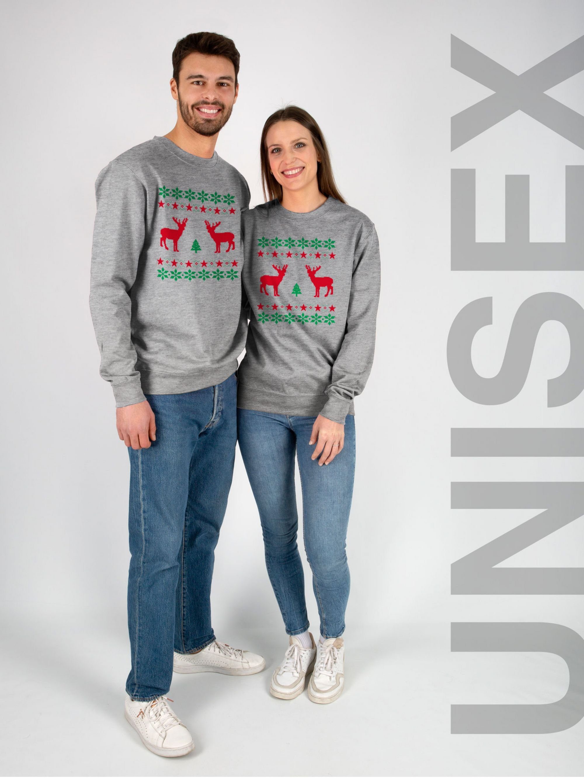 3 Rentier Kleidung meliert Norweger Grau Sweatshirt Pixel Weihnachten Shirtracer Weihachten (1-tlg)