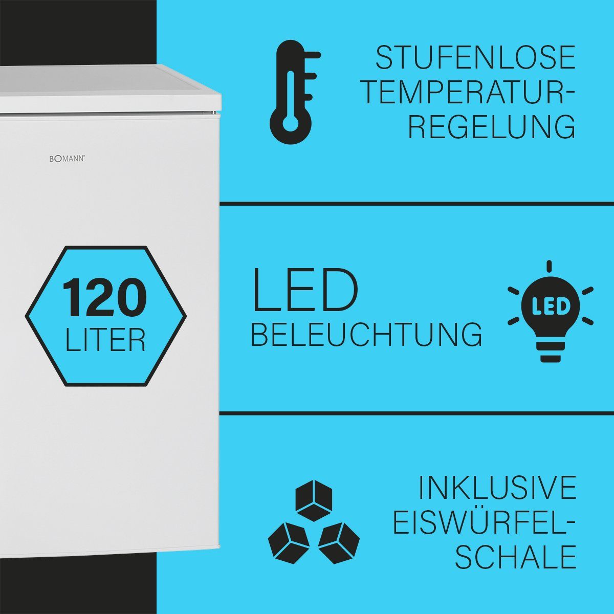 BOMANN Kühlschrank KS 2194.1, 84.5 cm hoch, 56 cm breit, Kühl-Gefrierschrank 120L, freistehend, 107L Kühlen / 13L Gefrieren