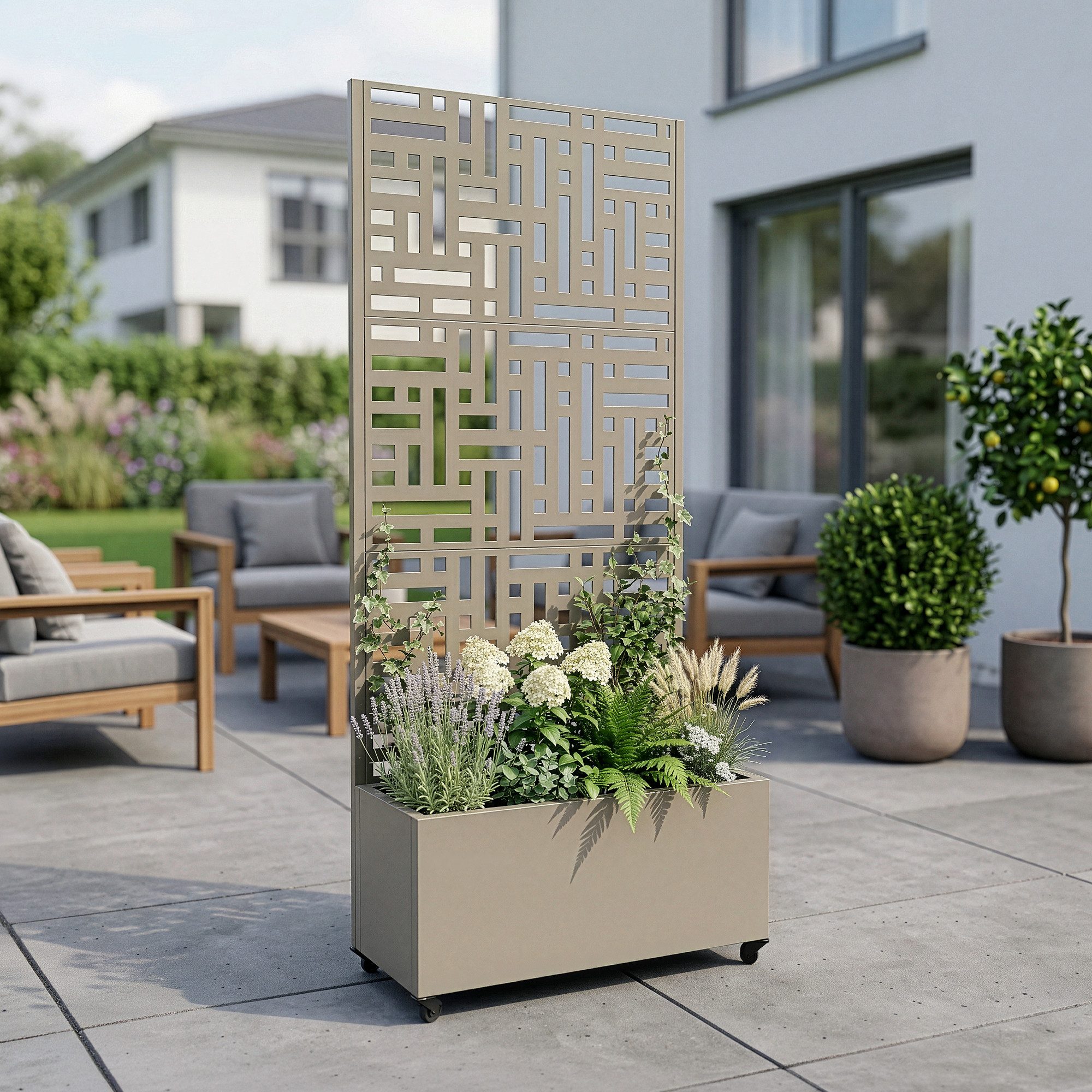 casa.pro Blumenkasten, mit Trennwand »Bernalda« mit Rollen Stahl 190x82x38 cm Beige