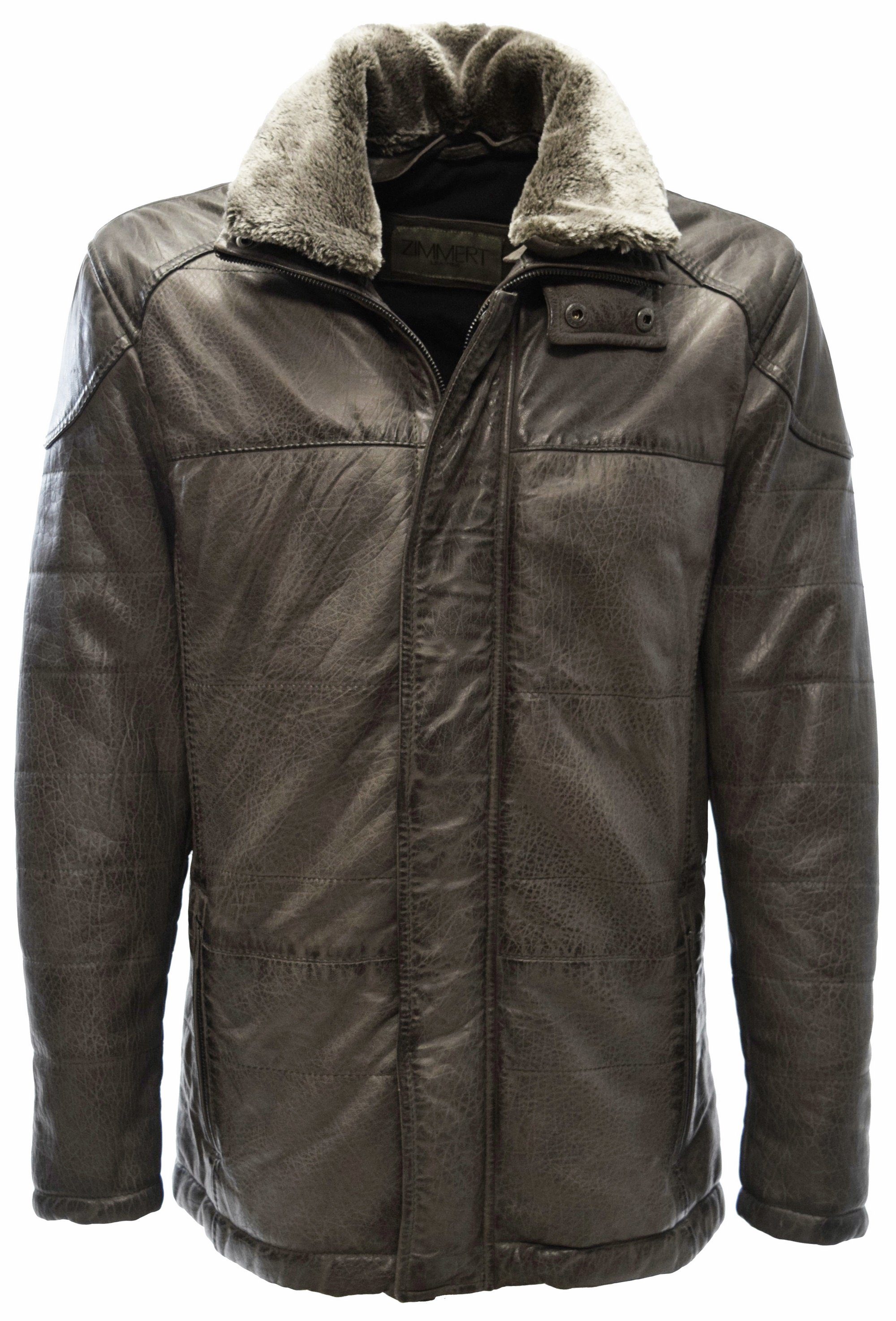 Zimmert Leather Lederjacke Sid Kragen abnehmbar, Grau, Long Lederjacke, Bubbleleder