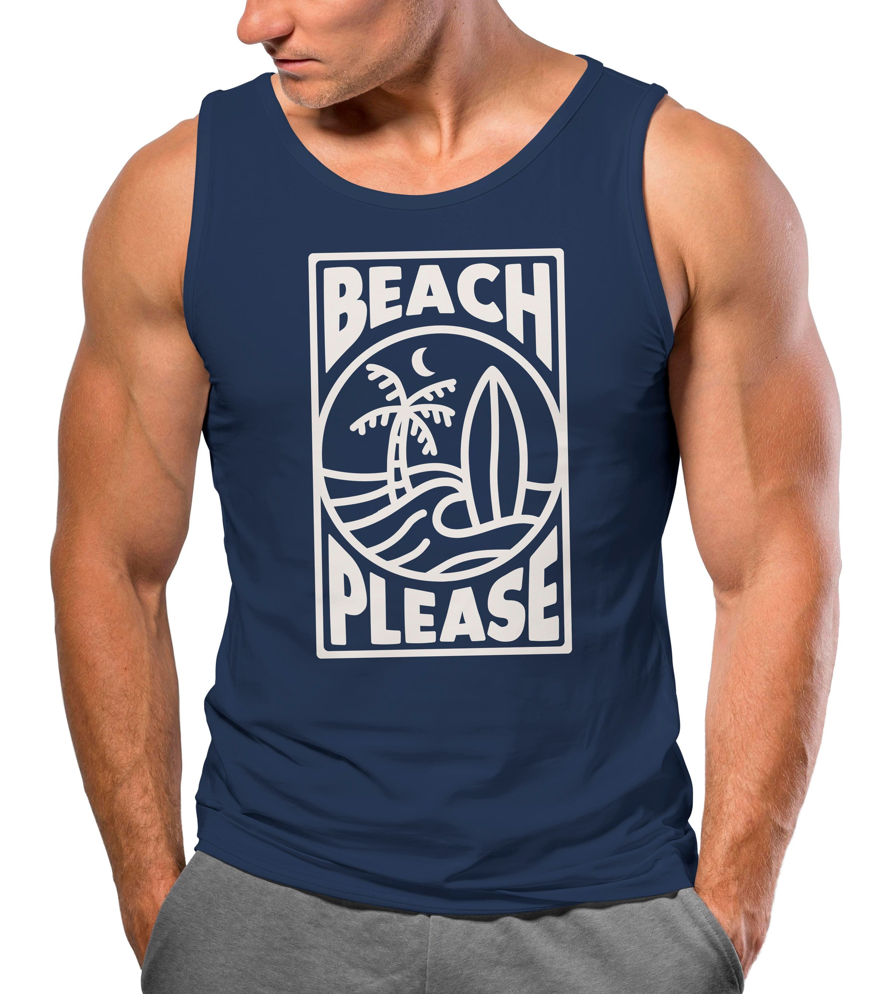 Tanktop Herren Tank-Top Beach Please Surfing Surfboard Wave Welle Sommer