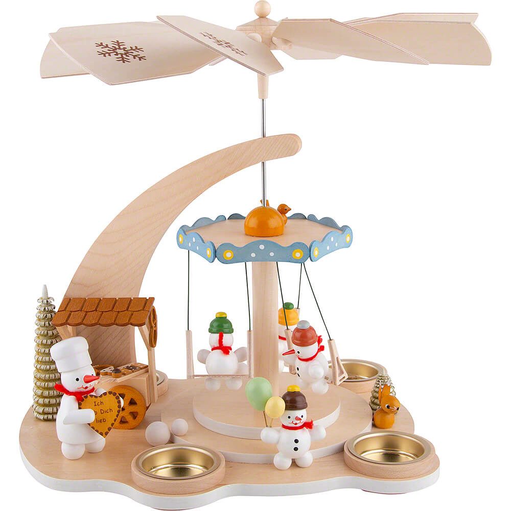Volkskunst Zenker Weihnachtspyramide 1-stöckige Pyramide Schneemänner und Karusell (28cm) von Zenker Volksk