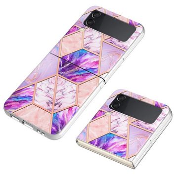 Wigento Handyhülle Für Samsung Galaxy Z Flip4 Electroplating Splicing Marmor TPU Hülle Schutz Cover Handy Tasche Muster / Motiv Lila Hülle Etuis Muster