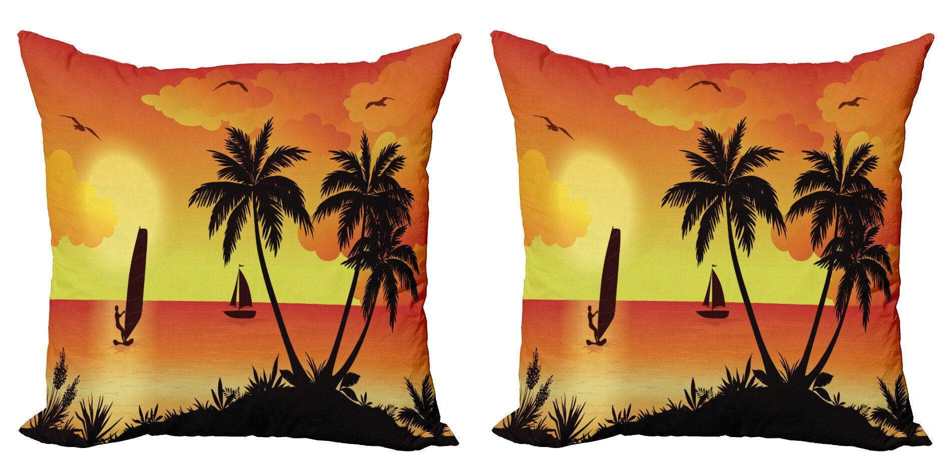 Kissenbezüge Modern Accent Doppelseitiger Digitaldruck, Abakuhaus (2 Stück), Tropisch Kokosnuss-Palmen und Surfer