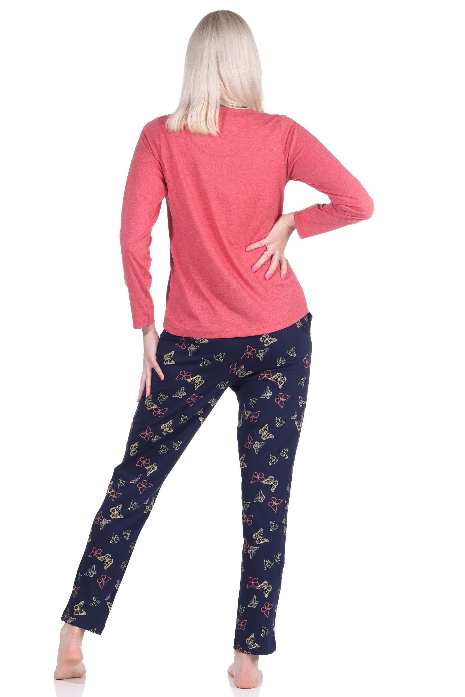Pyjama Motiv als rot Damen Normann Schmetterling langarm Schlafanzug mit