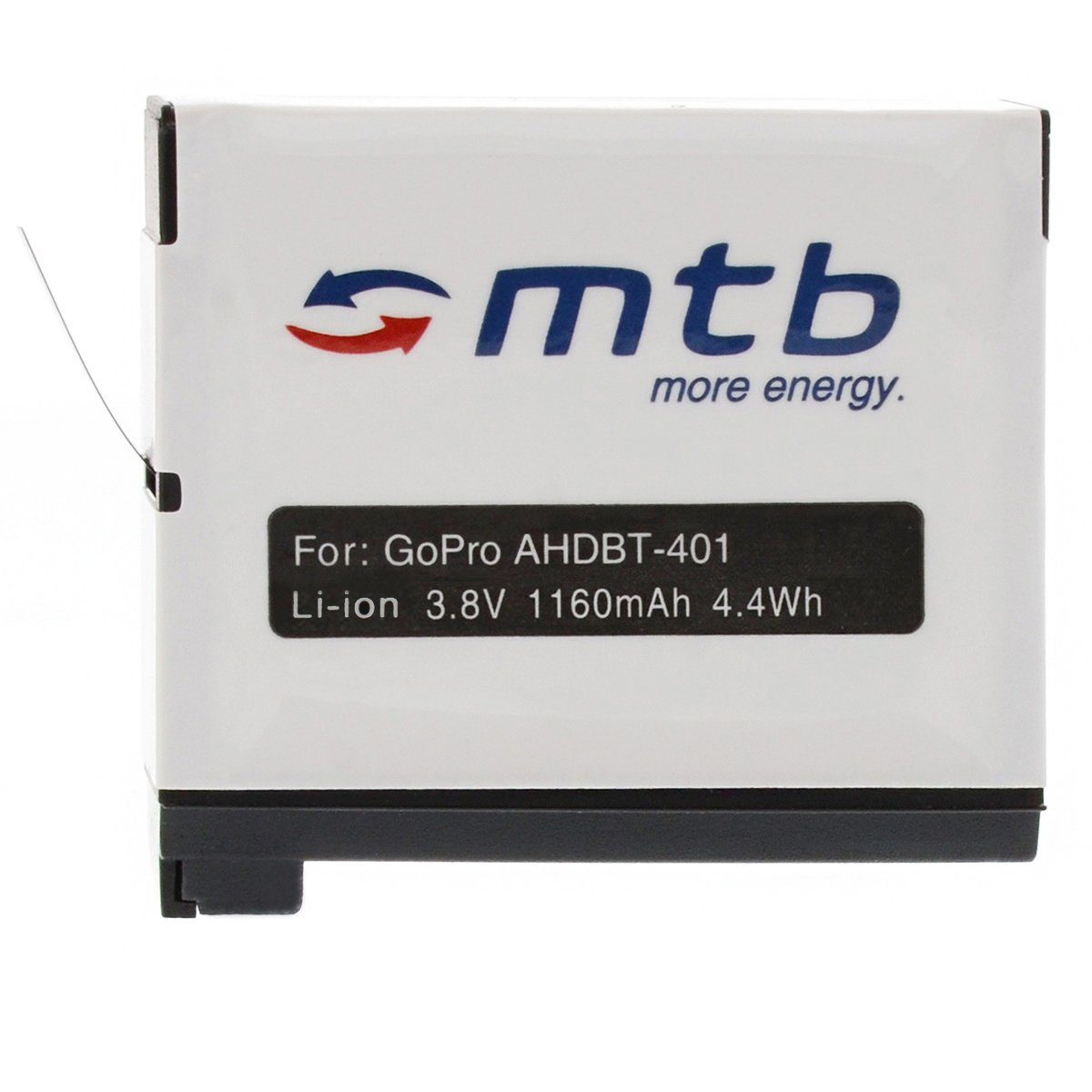 mtb more energy [BAT-423 - Li-Ion] Kamera-Akku kompatibel mit Akku-Typ Gopro 4 AHBDT-401 1160 mAh (3,8 V), passend für: GoPro Hero4 Black & Silver Edition…