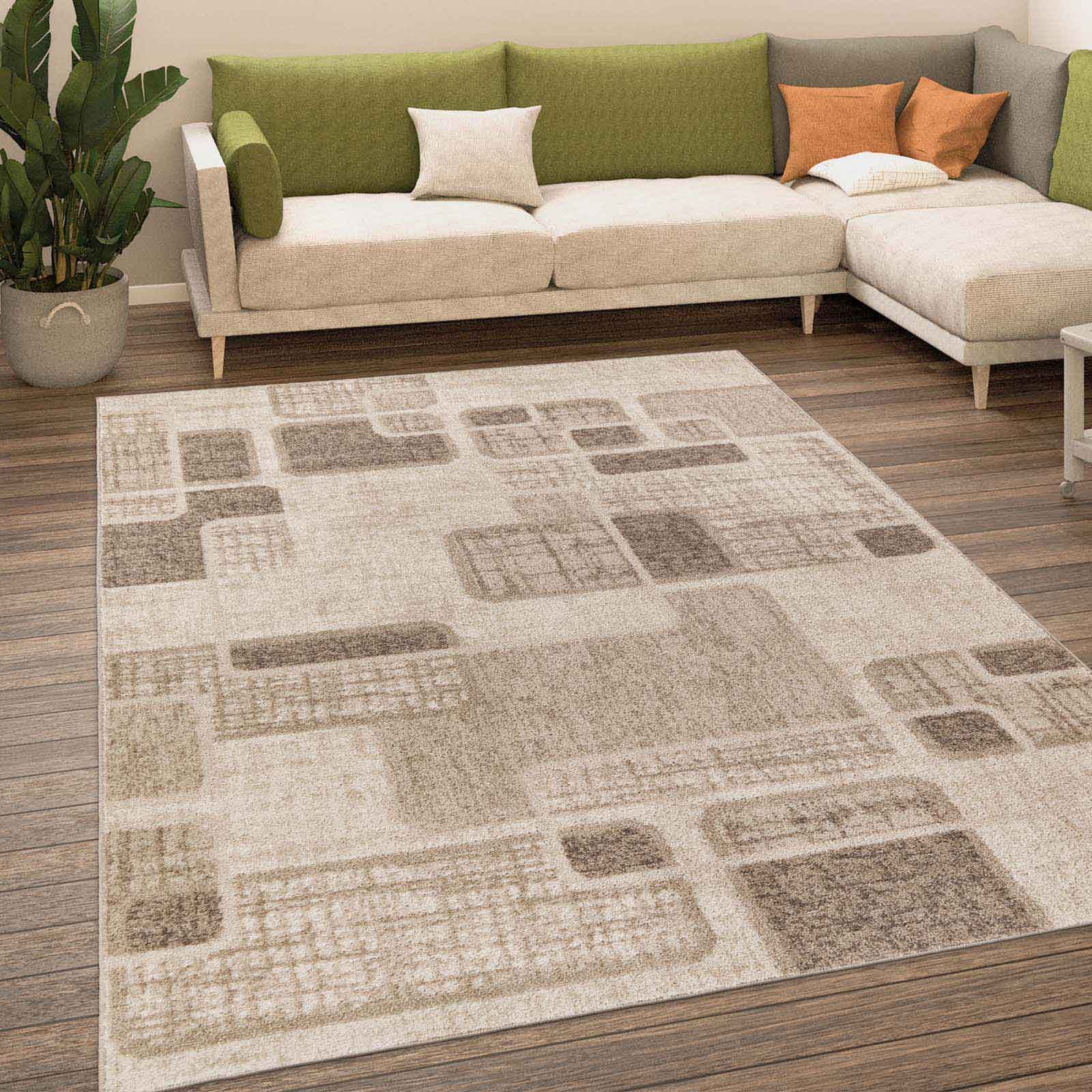 TaCa Home Teppich Moderner Designer Teppich Retro, rechteckig, Höhe: 13 mm, Wohnzimmer Schlafzimmer Esszimmer, Braun-56 - 80 x 150 cm