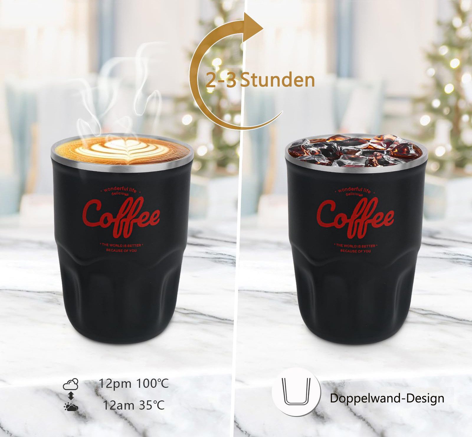 Minicloss Thermobecher 360ml Thermobecher Edelstahl, Kaffeebecher to go Thermo, mit Deckel Auslaufsicher, Intelligente Temperaturanzeige Isolierbecher