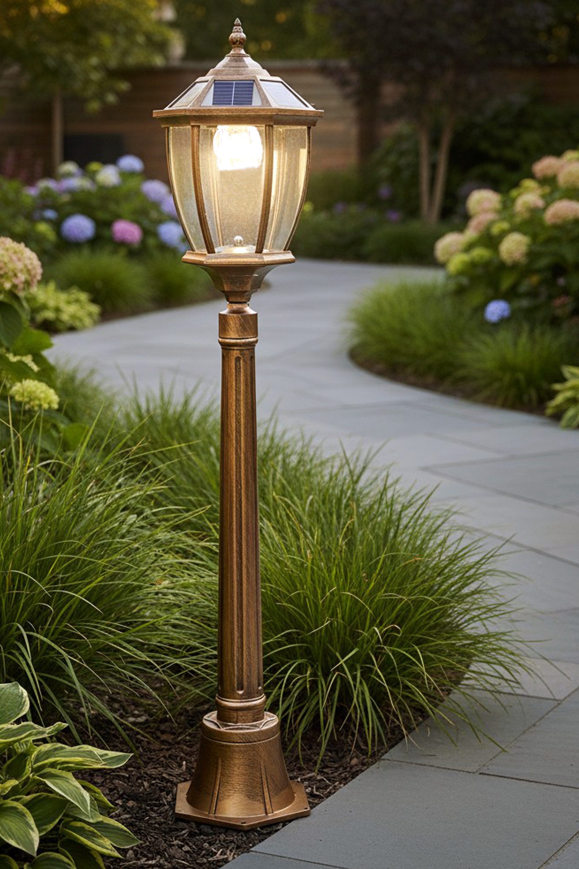 Arnusa LED Gartenleuchte Solarleuchte Kupferfarben Gartenlaterne Außenleuchte Sockelleuchte, Farbsteuerung, LED fest integriert, Warmweiß, Kaltweiß, kabellos klassische Solarlampe Außen