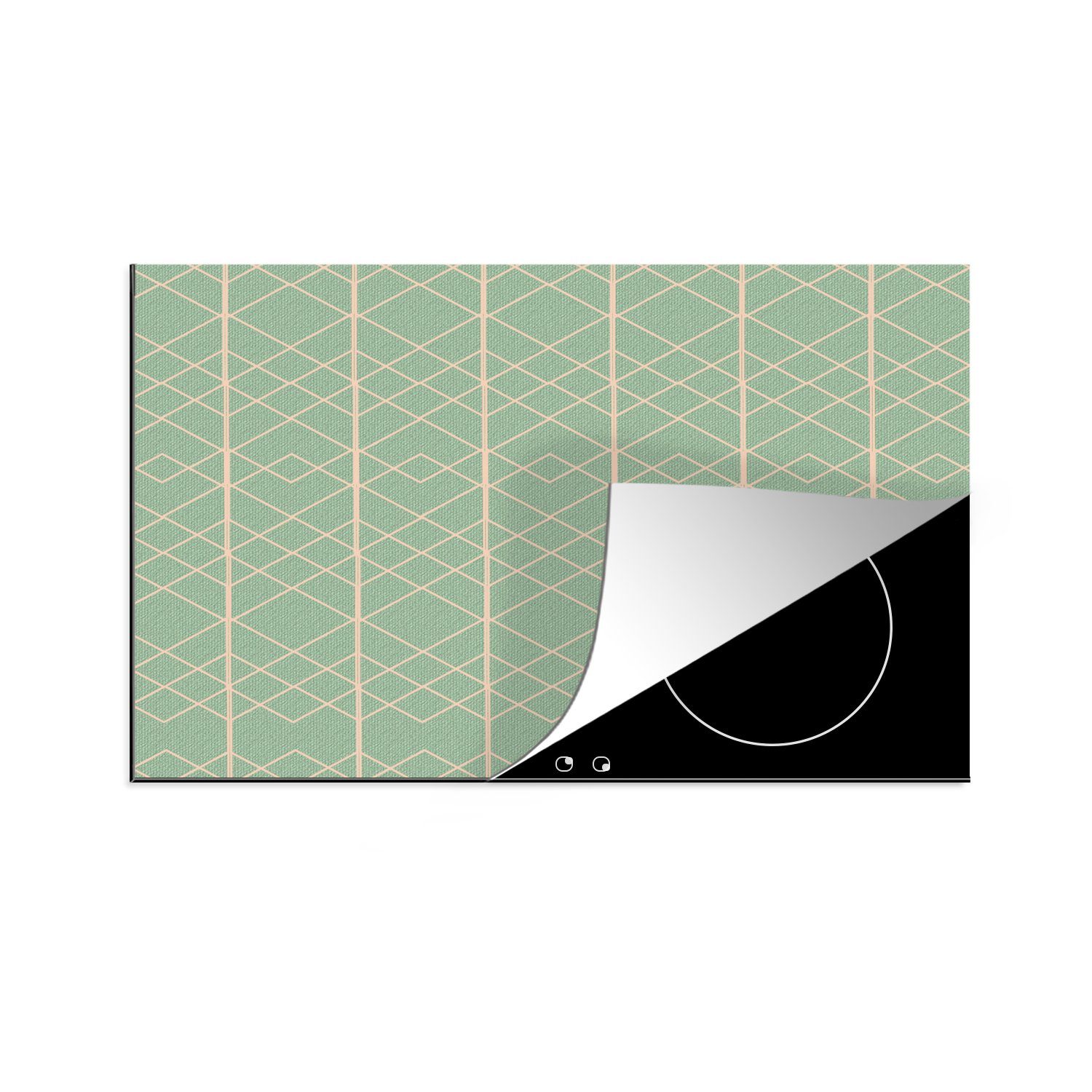 MuchoWow Herdblende-/Abdeckplatte Muster - Linie - Luxus - Grün, Vinyl, (1 tlg), 81x52 cm, Induktionskochfeld Schutz für die küche, Ceranfeldabdeckung