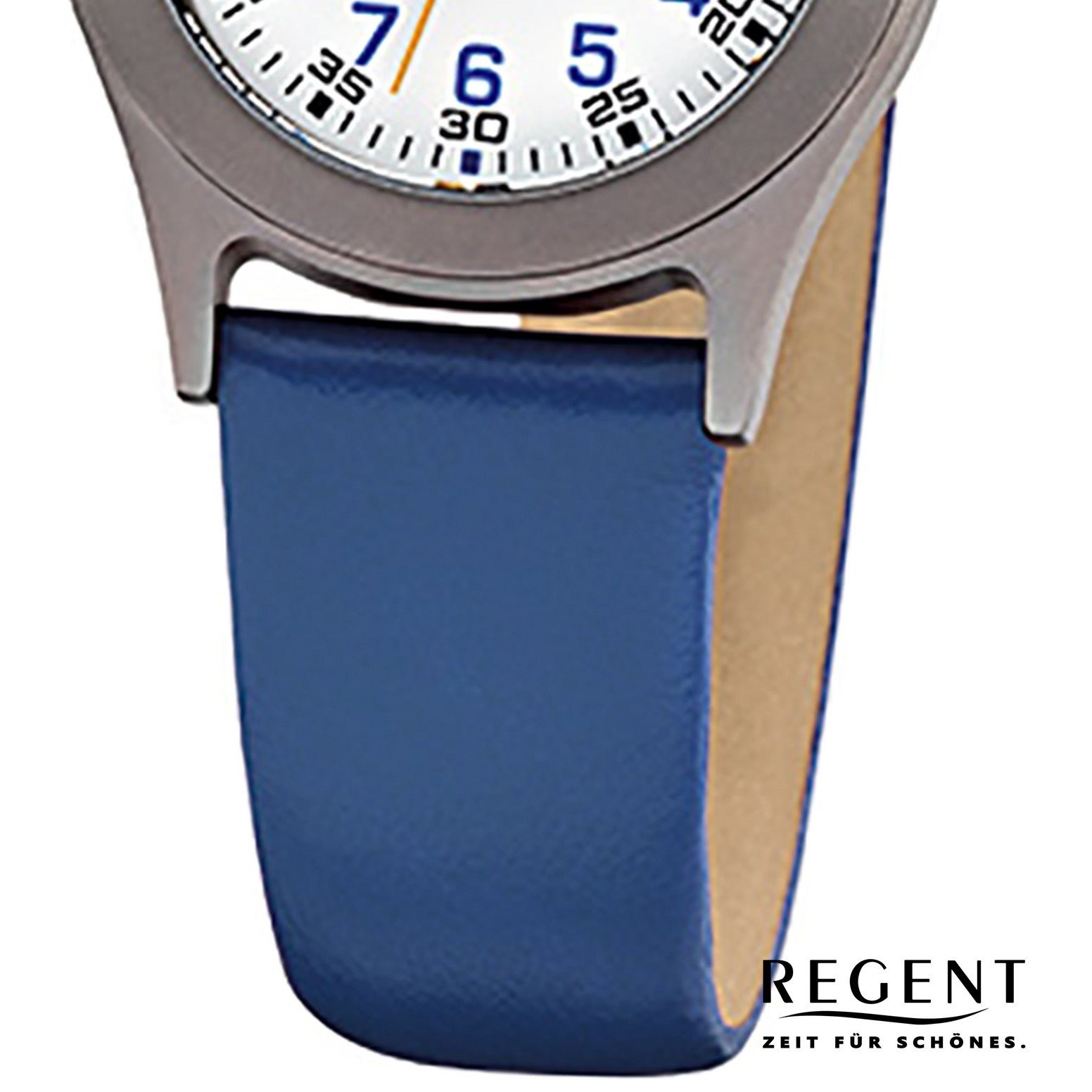 Regent Quarzuhr Regent Kinder-Armbanduhr blau Analog F-947, (Analoguhr), Kinder Armbanduhr rund, klein (ca. 26mm), Lederarmband