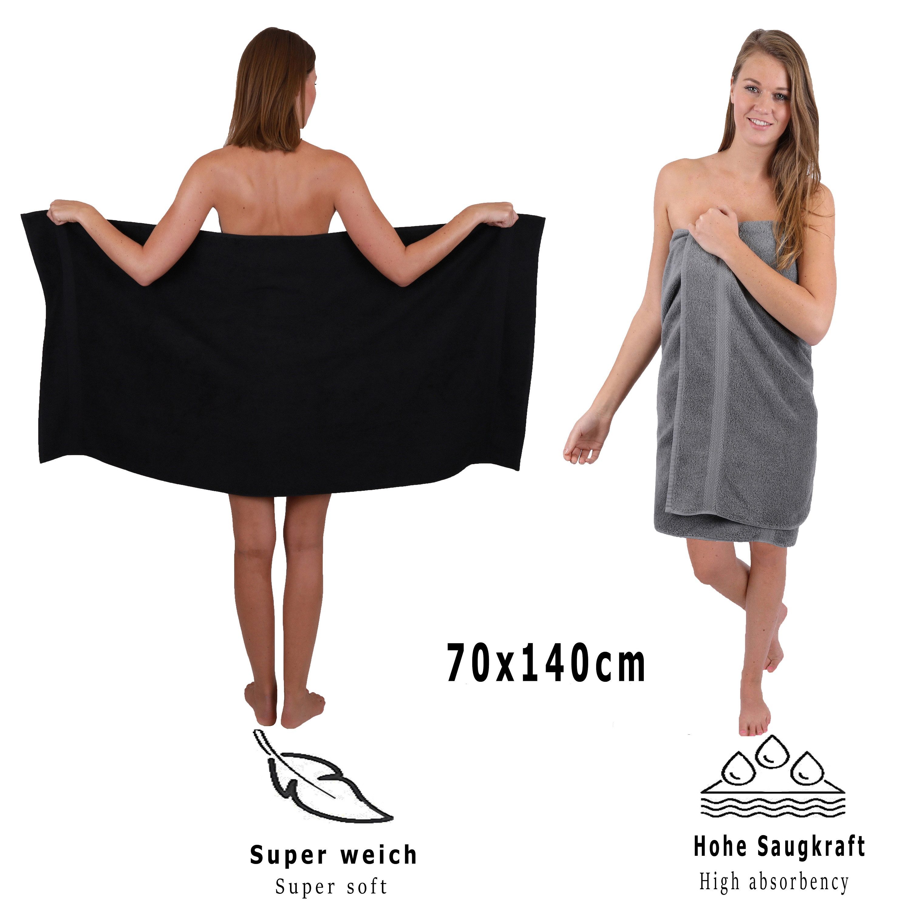 Betz Handtuch Set 10-TLG. Handtuch-Set Classic Farbe anthrazit und schwarz, 100% Baumwolle (10-St)