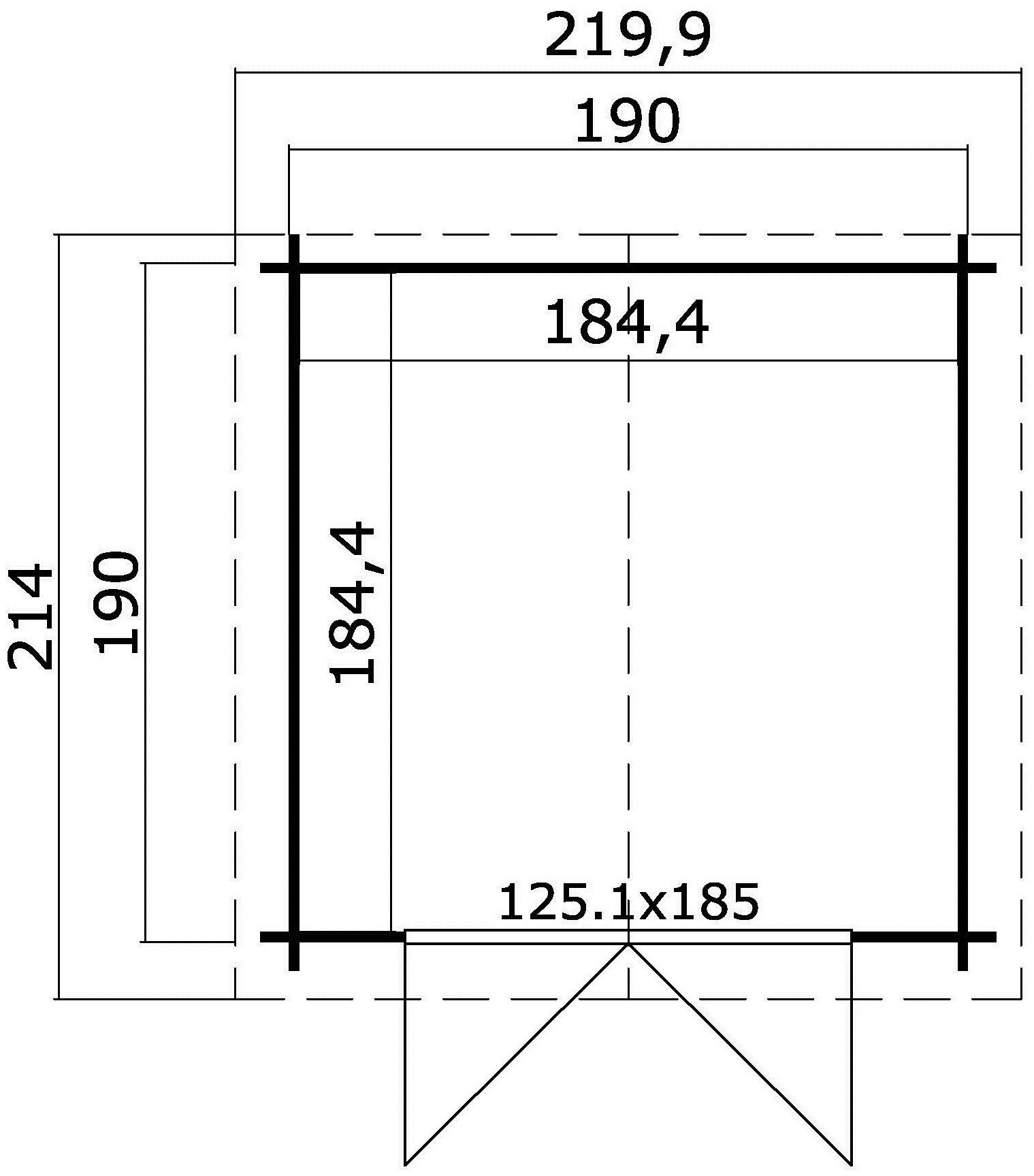 Blochbohlenhaus 221x221 BxT: Morava Fundamentmass Schwedenrot cm, 28mm, 1900x1900, Gartenhaus LASITA B, MAJA