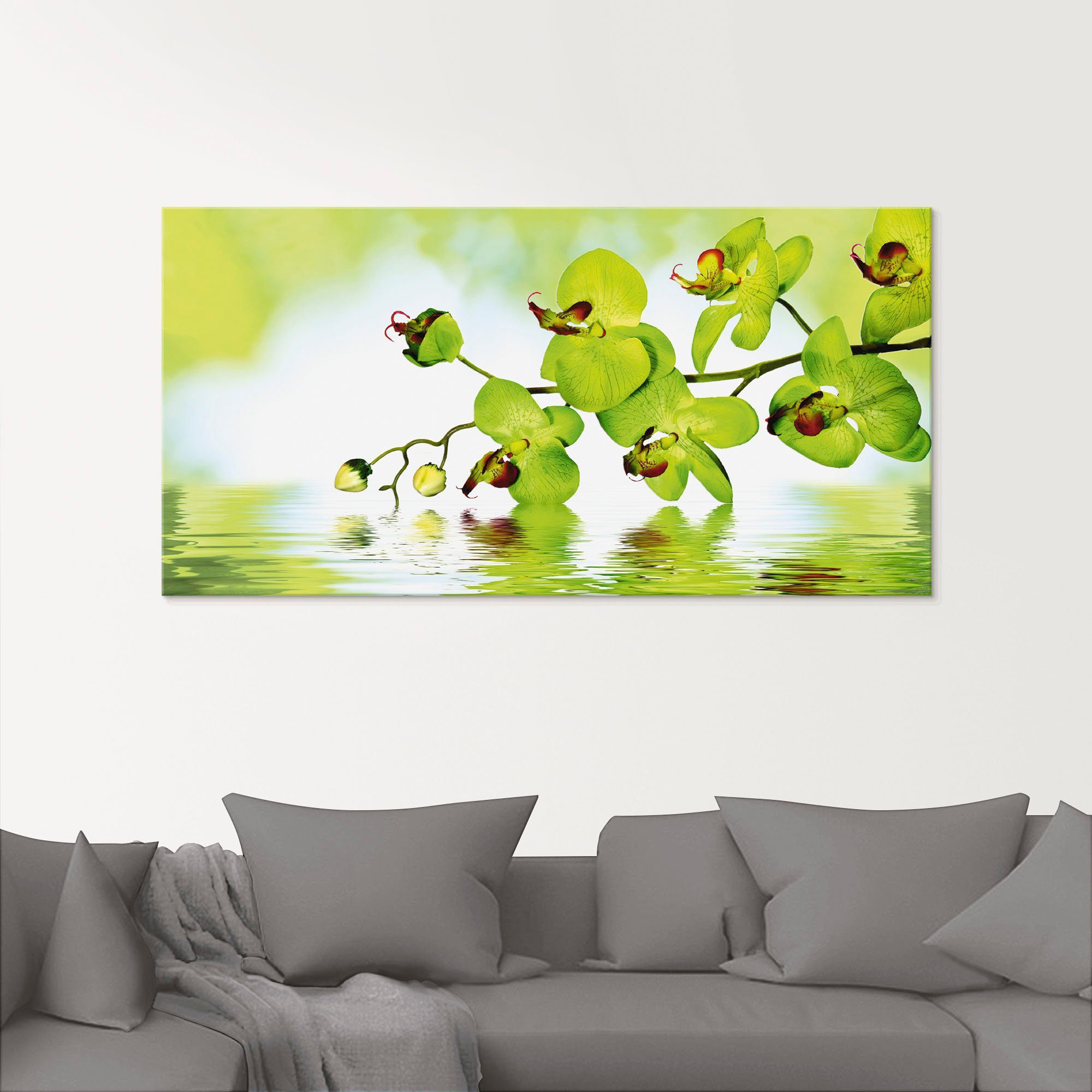 grünem mit Schöne verschiedenen Hintergrund, Glasbild Artland Blumen (1 Orchidee Größen in St),