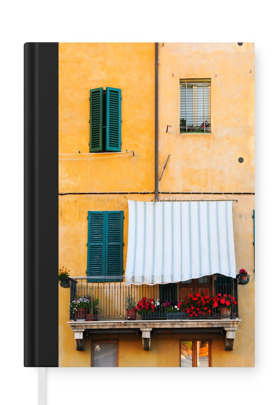 MuchoWow Notizbuch Italienische Fenster mit Fensterläden und einem Balkon, Journal, Merkzettel, Tagebuch, Notizheft, A5, 98 Seiten, Haushaltsbuch
