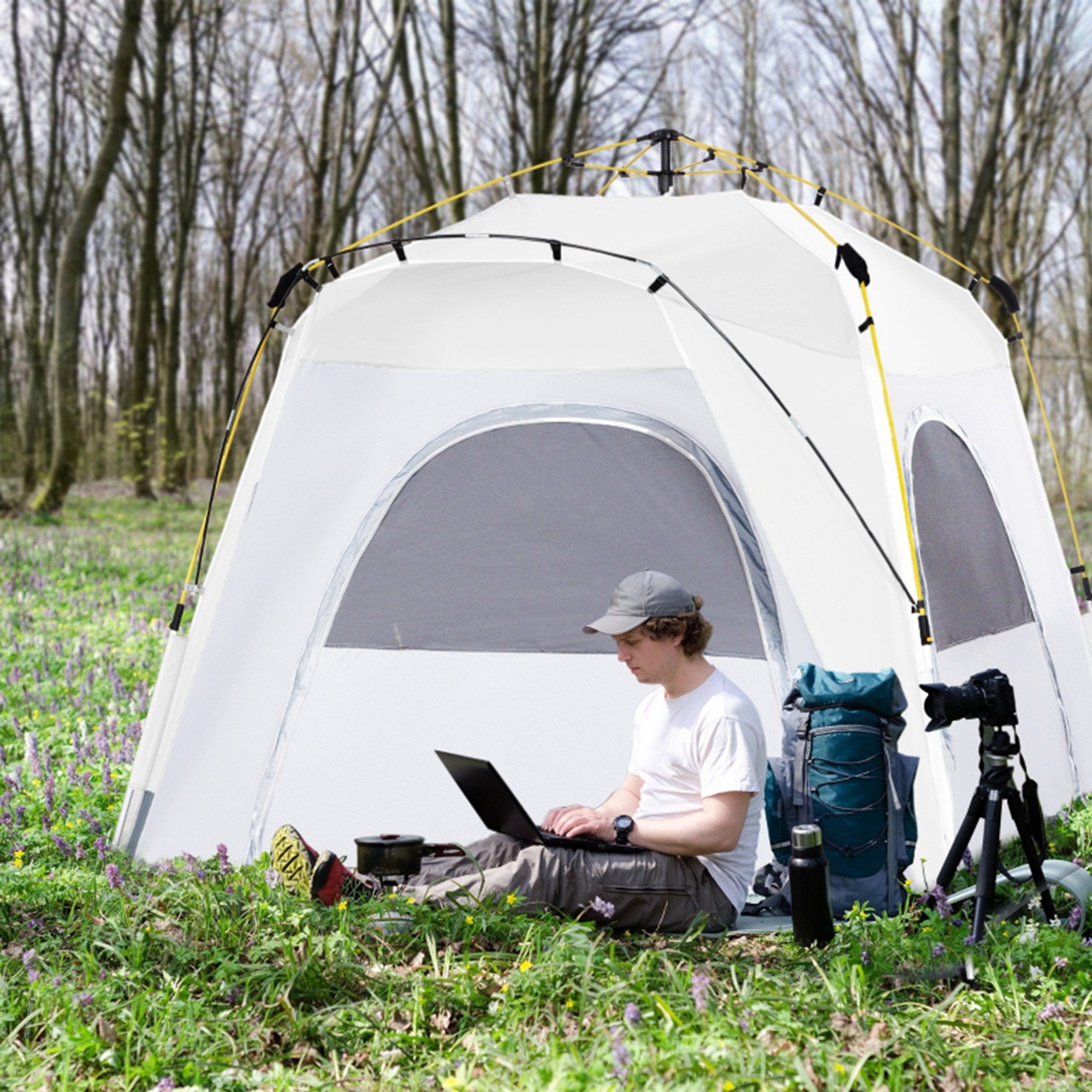 MC Star Kuppelzelt für 4 Personen leicht, stabil wasserdicht UV 50+ Pop Up Campingzelt, (mit Haken Tür Fenster, Bodenplane Familienzelt mit 1000mm Wassersäule Zelt für Camping Reise Trekking Garten)