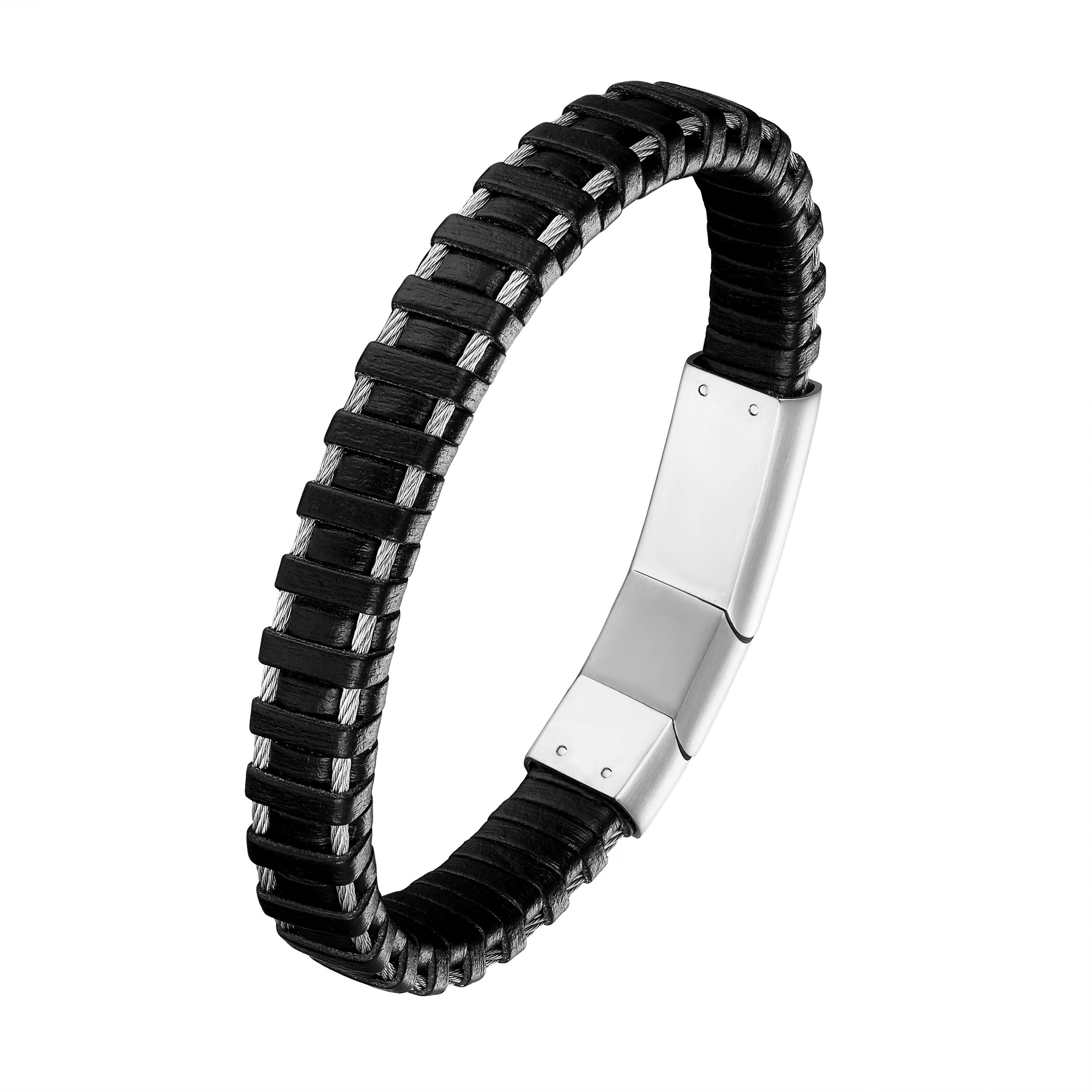 Lederarmband Karisma Männer Lederarmband Edelstahl Draht Verschluss-Platte