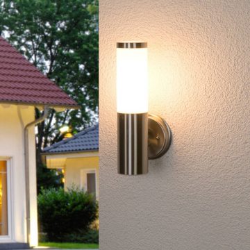 Lindby Außen-Wandleuchte Kristof, Leuchtmittel nicht inklusive, Modern, Edelstahl, Polycarbonat, edelstahl, weiß, 1 flammig, E27