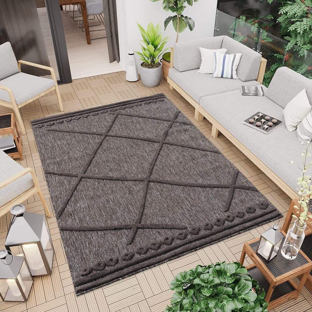 fähig Teppich In-& Outdoorteppich rechteckig, Raute-Optik, Flur 5 Carpet Höhe: Küche, 58578, Wetterfest City, Santorini 3D-Effekt, Balkon, Terrasse, anthrazit & mm, UV-beständig für