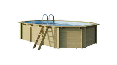 Poolomio Pool TREND Holzpool-Set Achteckig Langform - 610 x 400 x 124 cm - verschied (Set)