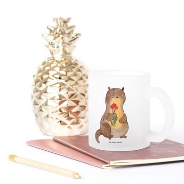 Mr. & Mrs. Panda Teeglas Otter Blumenstrauß - Transparent - Geschenk, Otter Seeotter See Otter, Premium Glas, Liebevolles Design
