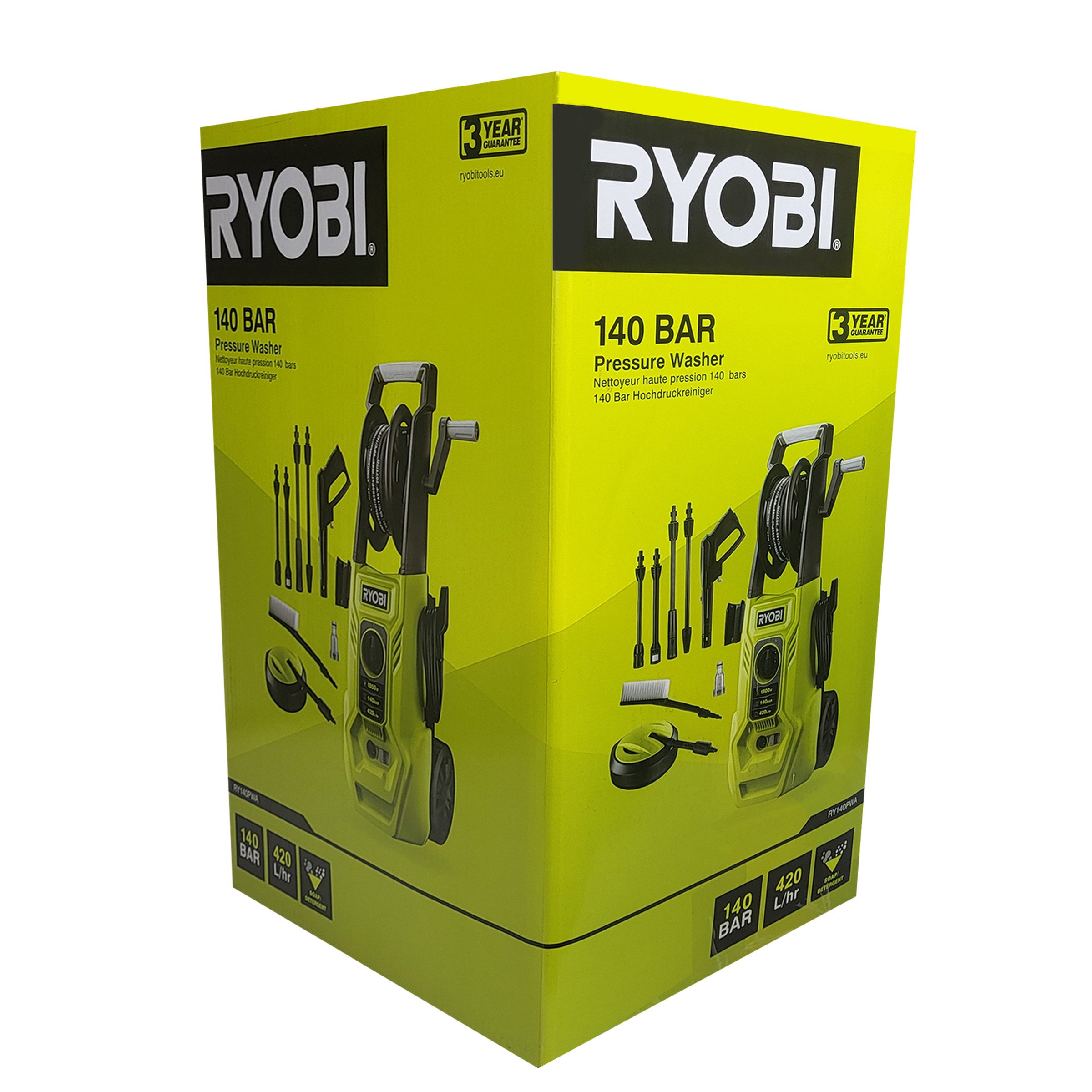 RYOBI Hochdruckreiniger Ryobi RY140PWA – Elektro-Hochdruckreiniger 140 bar 1800 W, (1 tlg)