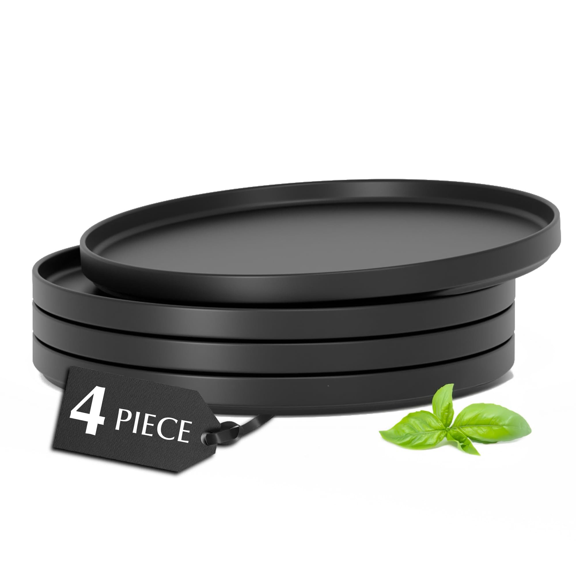 MiaMio Teller-Set Luxe Kuchenteller 4er-Set Schwarz (4-tlg), Steingut