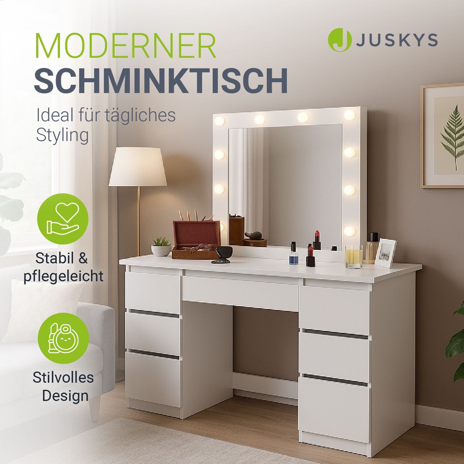 Juskys Schminktisch Talea (3-St), LED-Beleuchtung, 3 Helligkeitsstufen, mod günstig online kaufen