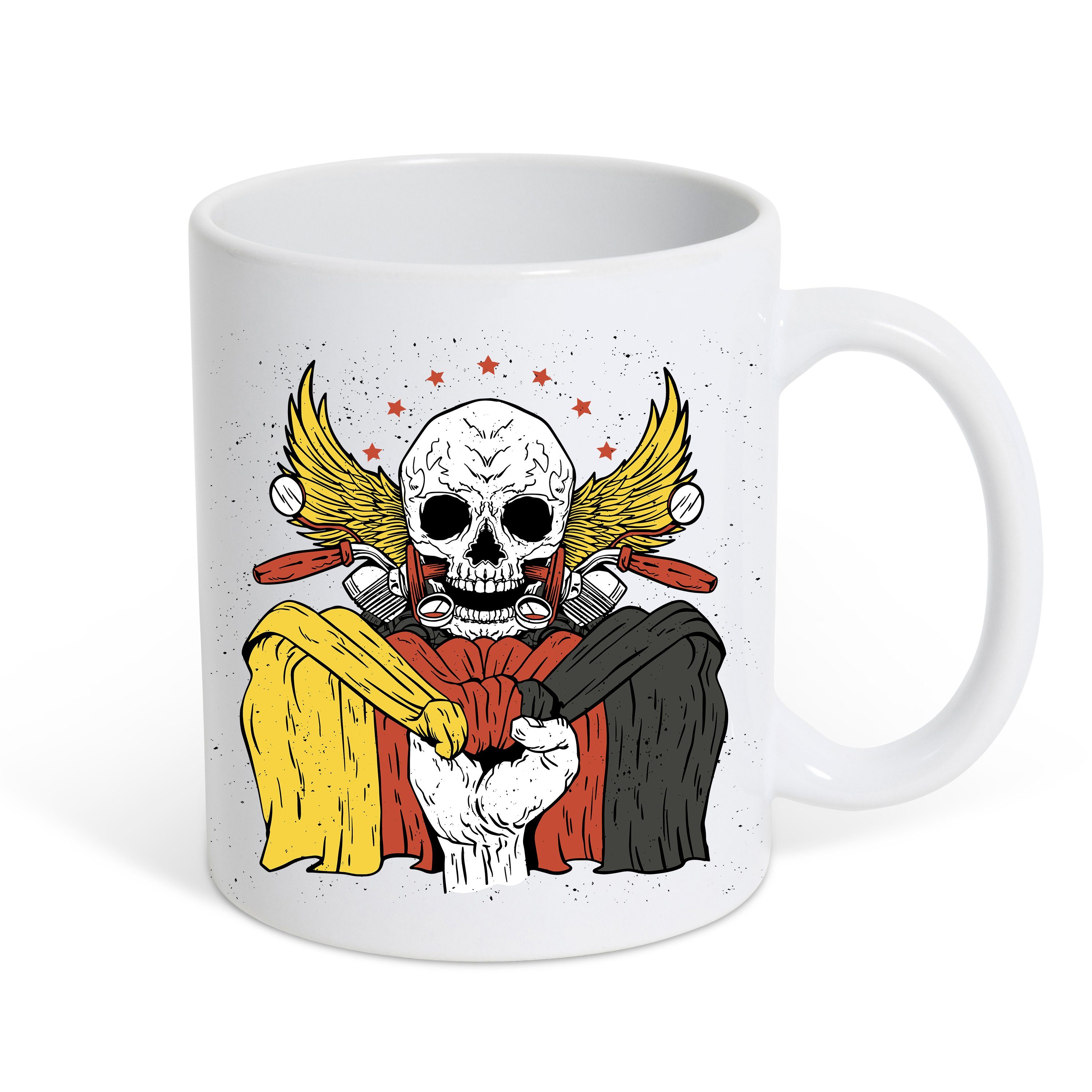 Keramik, Designz Biker Geschenk, Skull Tasse modischem Youth Weiß Print Kaffeetasse German mit