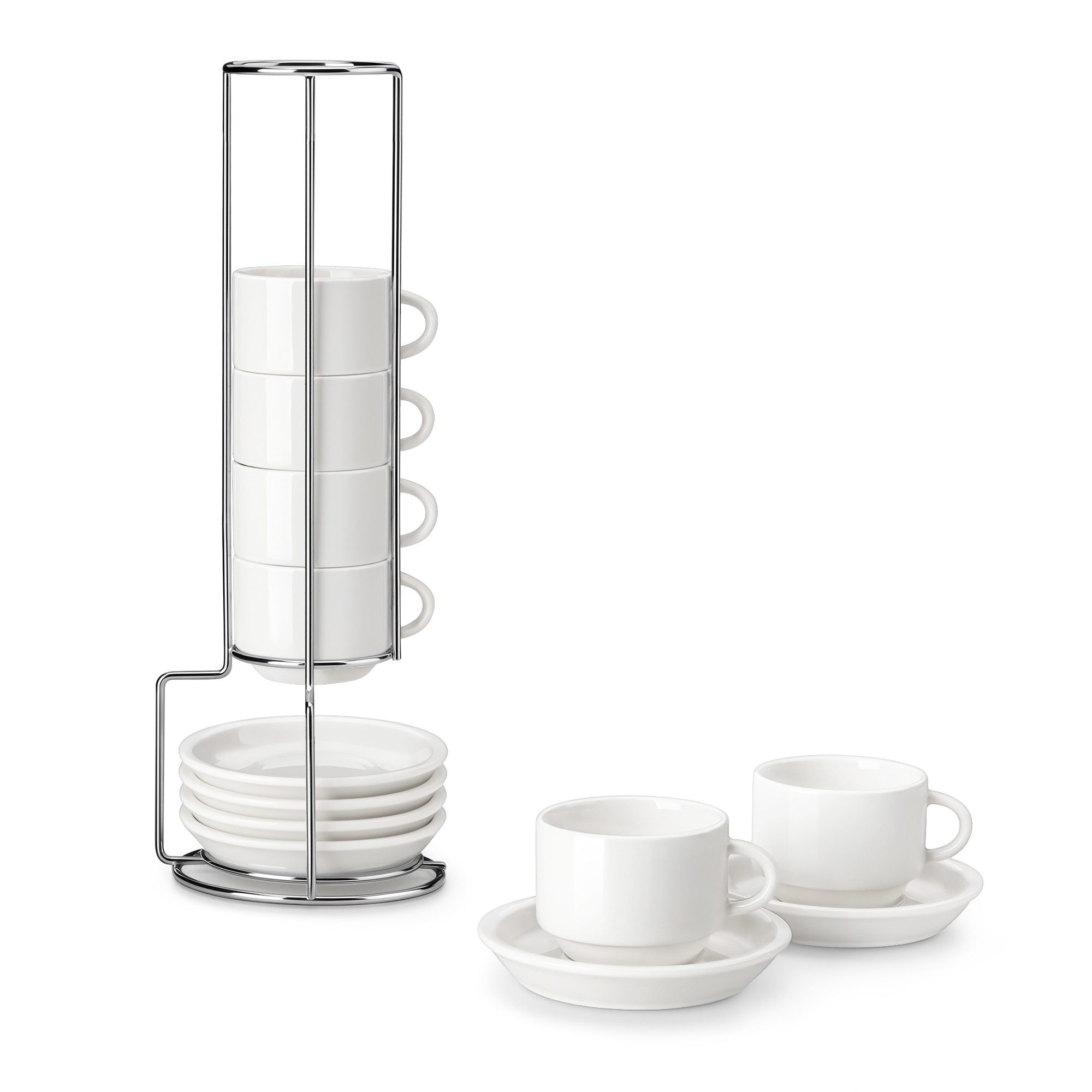 MALACASA Kaffeeservice Porzellan Espressotasse, Metallständer, Weiß/Schwarz/Marmor (6-tlg), 6 Personen, Porzellan