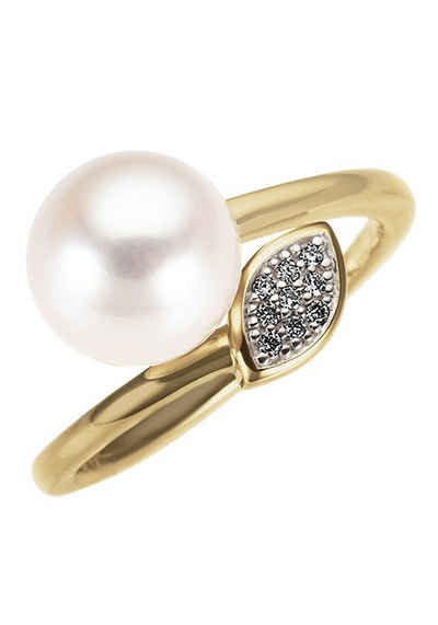 Firetti Perlenring Schmuck Geschenk Gold 333 Fingerring Damenring Perle, mit Süßwasserzuchtperle - mit Brillanten