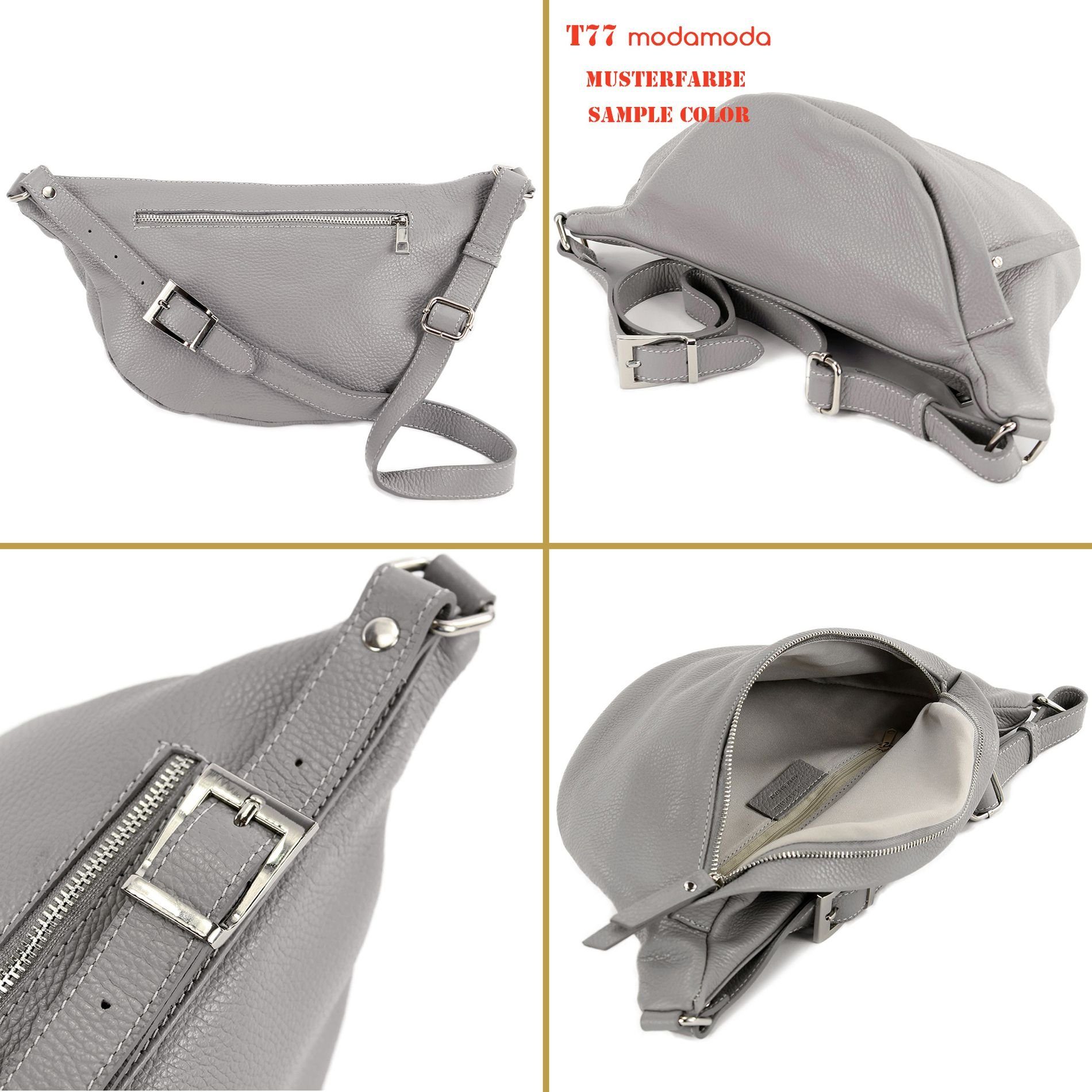 modamoda de Gürteltasche T77, in Echtleder Handmade Italy Dunkelblau