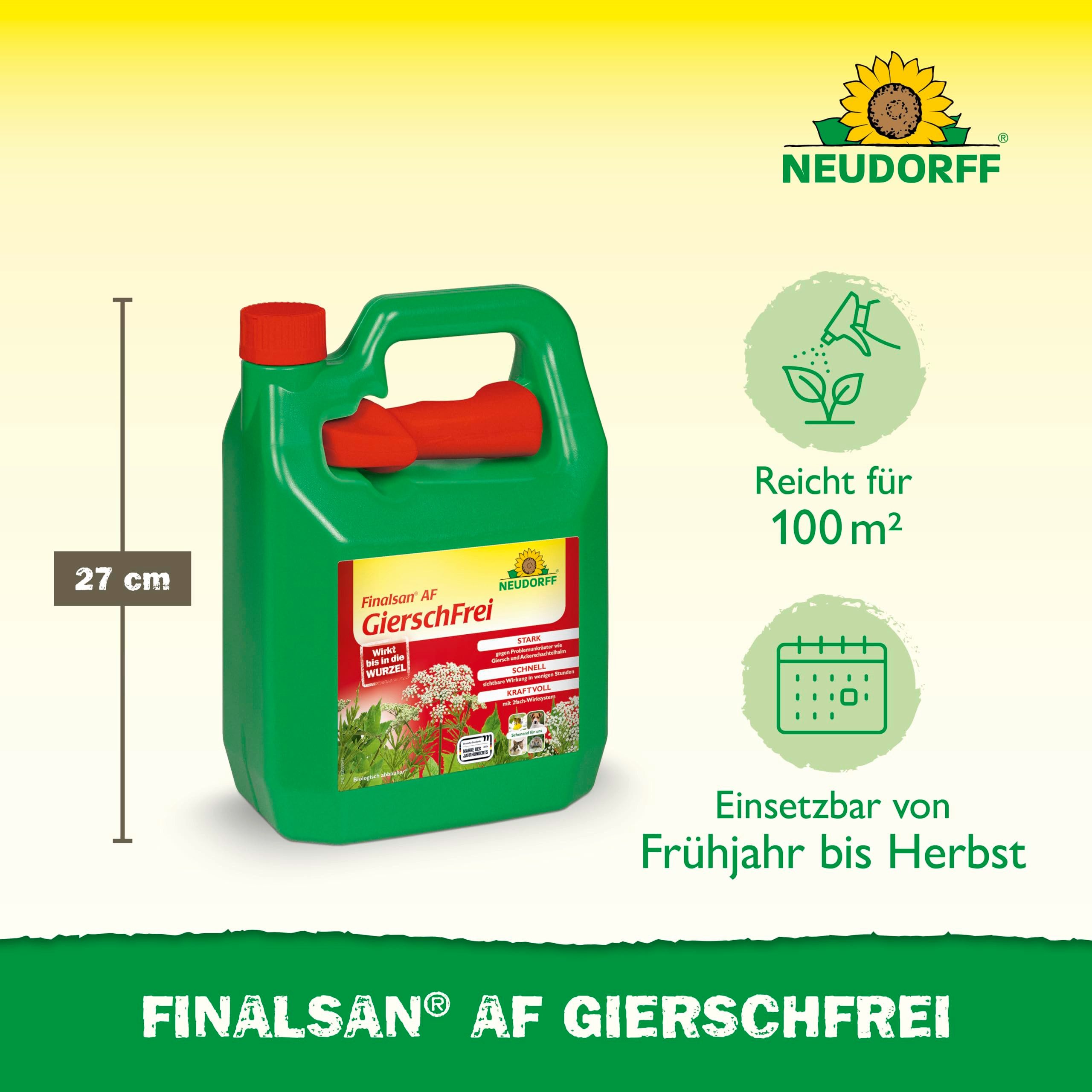 Neudorff Unkrautbekämpfungsmittel Finalsan AF GierschFrei 3 Liter für 100 m², 3000 ml, schonend für Haustiere, Unkraut entferner ohne Glyphosat, Schnell wirkend, gegen Giersch und Ackerschachtelhalm, Wirkt bis in die Wurzel und hält wochenlang an