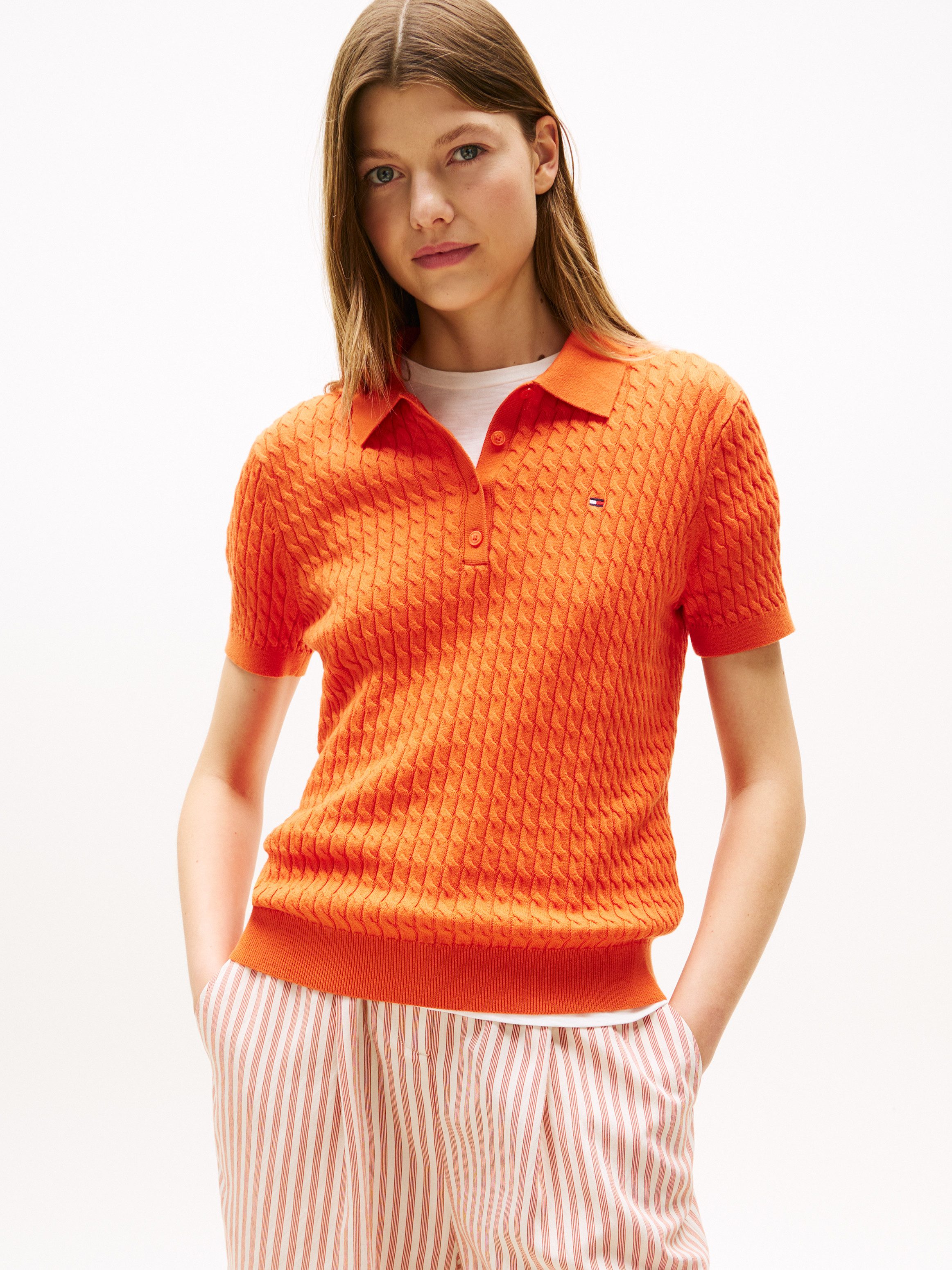 Tommy Hilfiger Poloshirt CO CABLE POLO-NK SS SWEATER mit Zopfmuster, Regula günstig online kaufen
