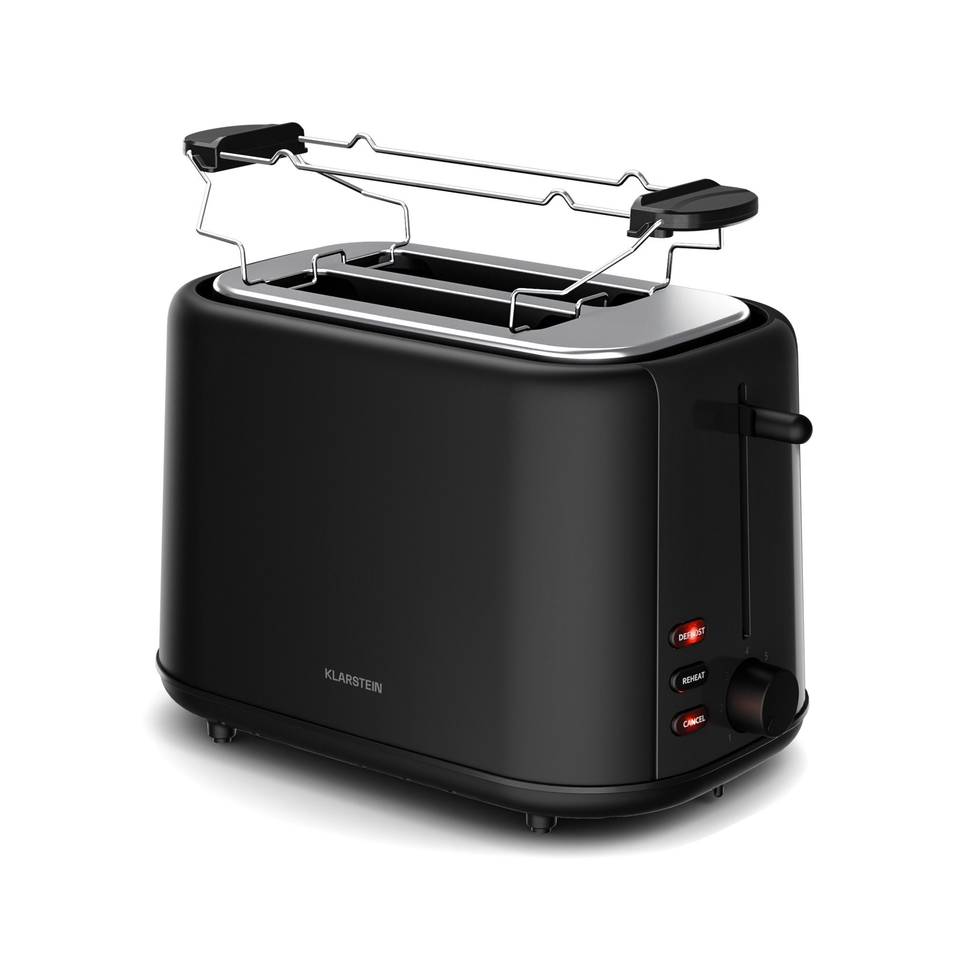 Klarstein Frühstücks-Set Velaire (2-tlg), Toaster mit Brötchenaufsatz 800W Wasserkocher 1,7 L 2200W Schwarz