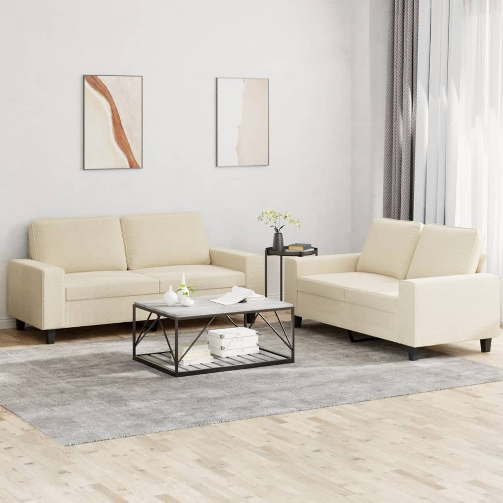 vidaXL Sofa 2-tlg. Sofagarnitur Creme Stoff