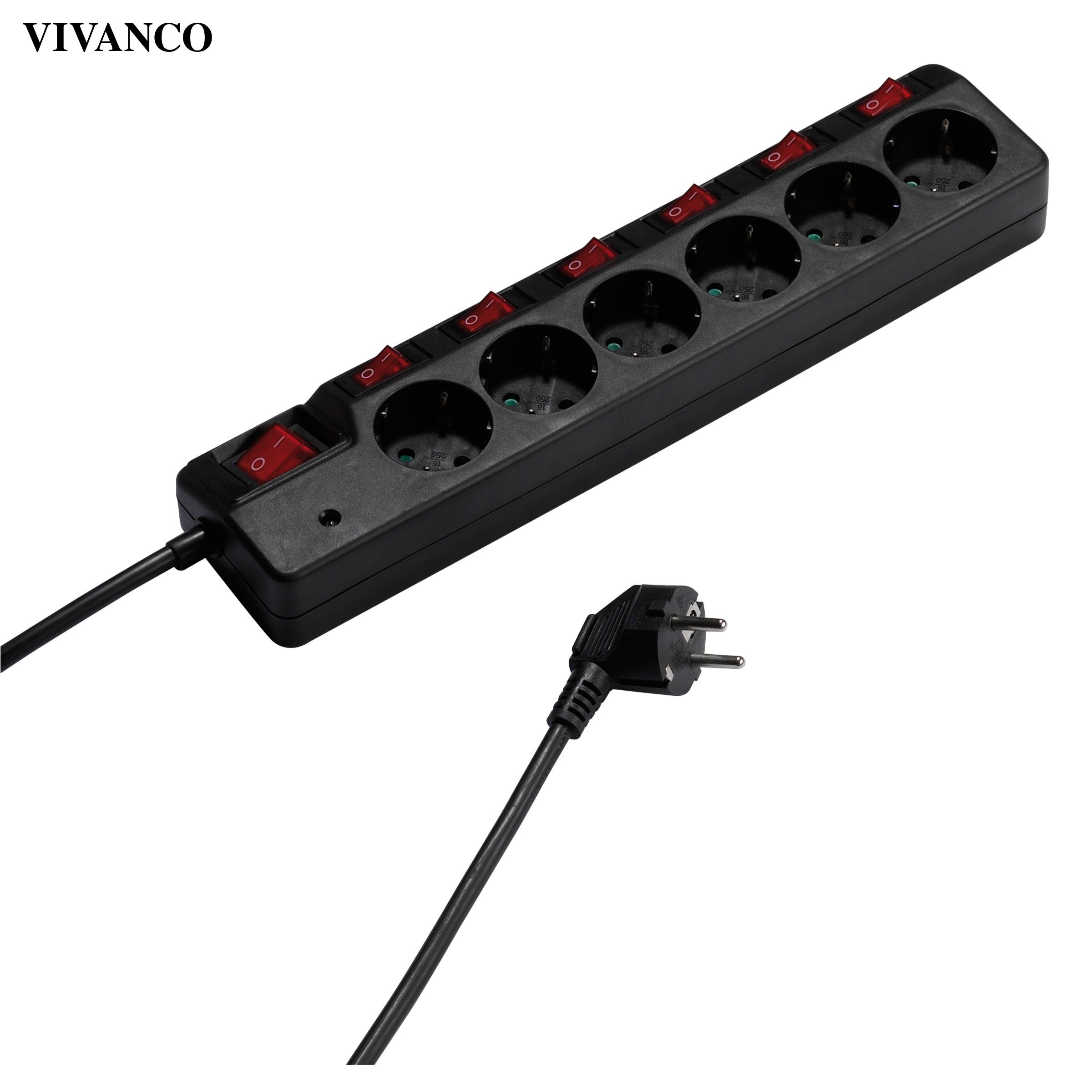 Vivanco Mehrfachsteckdose, 6 Fach Steckerleiste Schalter, mit 7 Berührungsschutz