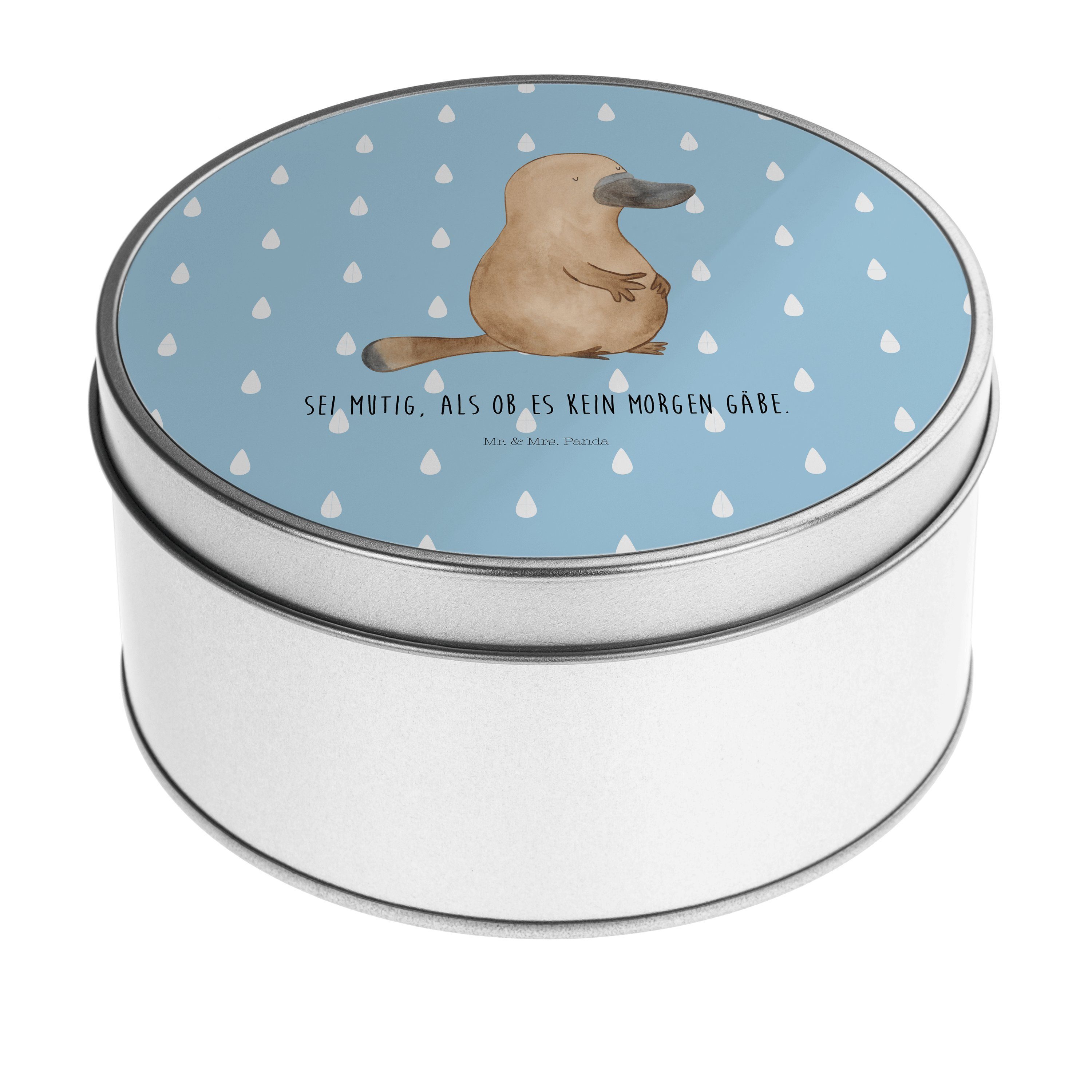 Mr. & Mrs. Panda Aufbewahrungsdose Schnabeltier Mut - Blau Pastell - Geschenk, Geschenkbox, Vorratsdose, (1 St), Besonders glänzend