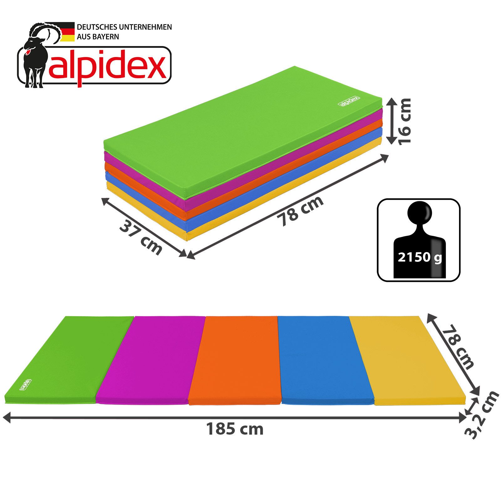 ALPIDEX Turnmatte ALPIDEX klappbare Turnmatte 185 x 78 x 3,2 cm RG 18 – Bild 3 von 5