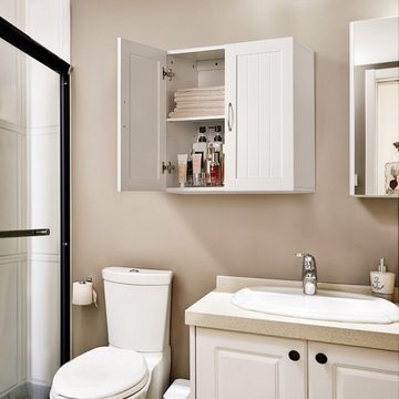 Yaheetech Badkommode Hängeschrank mit 2 Türen, Badschrank, Wandschrank, Küchenschrank, Medizinschrank, Weiß
