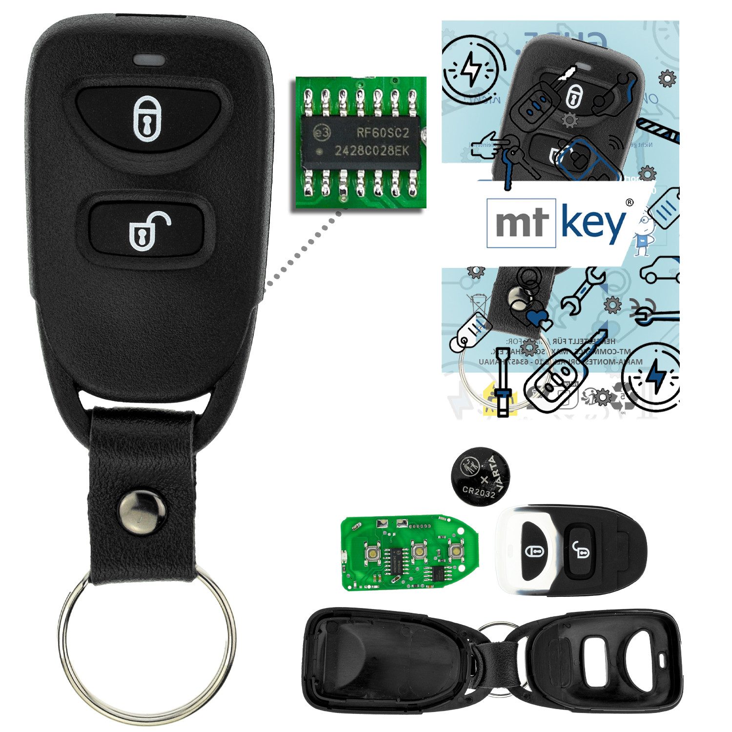 mt-key Schlüsseltasche Auto Funk Fernbedienung Sender 434MHZ (Set), für Hyundai i10 (PA I, 08–13); Santa Fe (CM II, 06–12); Tucson (JM...