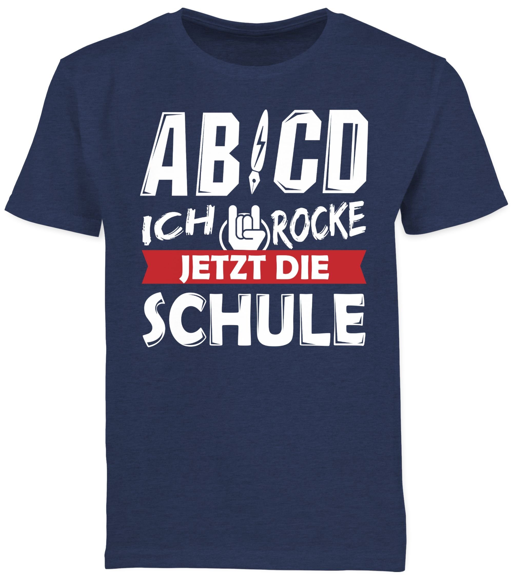 Shirtracer T-Shirt ABCD Ich Dunkelblau Junge rocke Geschenke Schulanfang Schule 3 Meliert jetzt die Einschulung