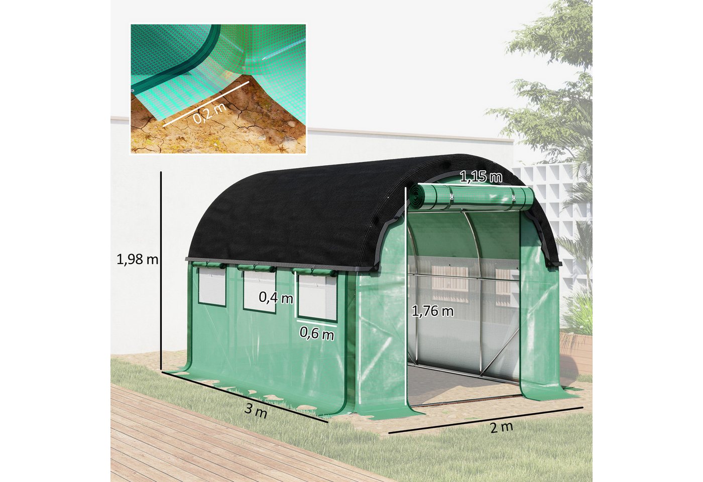 Outsunny Foliengewächshaus mit 6 Fenste... Outsunny Foliengewächshaus mit 6 Fenste...