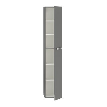 Lomadox Hochschrank PALERMO-136-GREY grau mit edelstahlfarbenen Griffen 30,3/160/37,4 cm