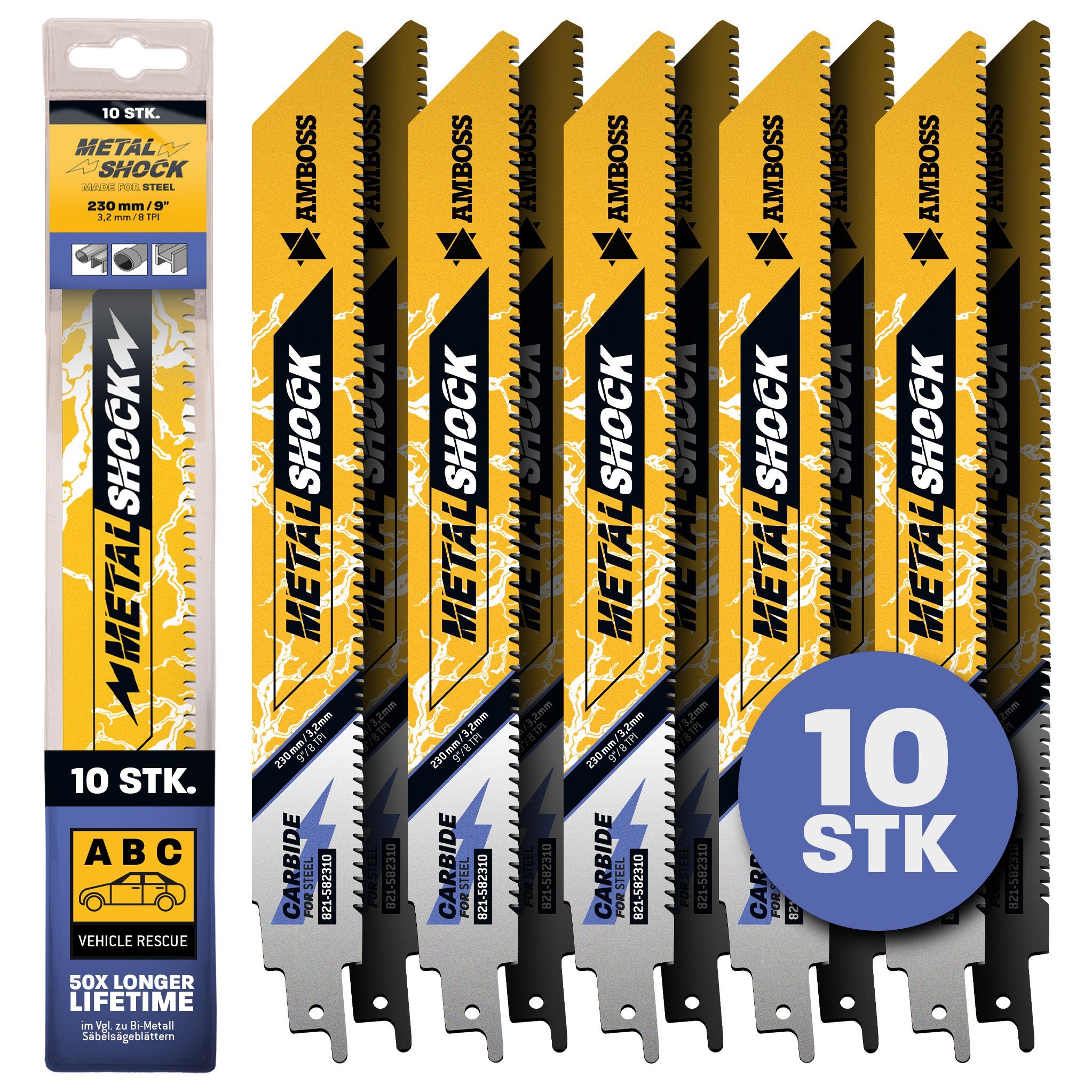 Amboss Werkzeuge Säbelsägeblatt 10x Amboss Metal Shock Säbelsägeblatt Länge 230 mm